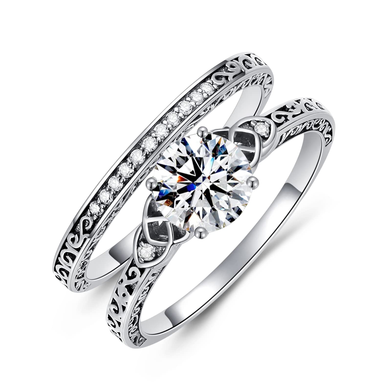 1.13 Carat (ctw) Moissanite Wedding Ring Set for Women - Vintage S925 Sterling Silver Bridal Set - Elegant Engagement & Wedding Band - Perfect for Proposals, Anniversaries, and Bridal Jewelry Gifts