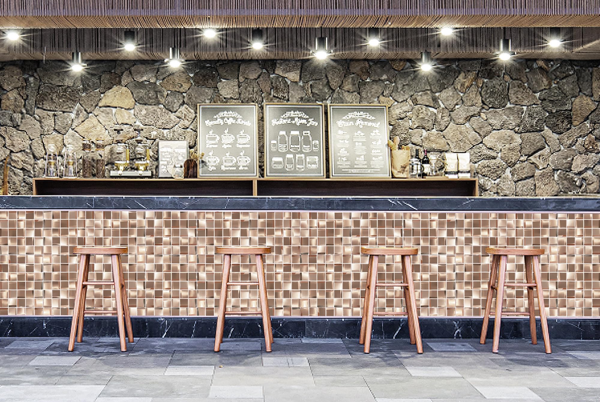 3D Copper Tile Backsplash - Peel and Stick Accent Wall Panels (5 Sheets) - Dimensional Wall Tiles for Kitchen, Bathroom & Home Decor