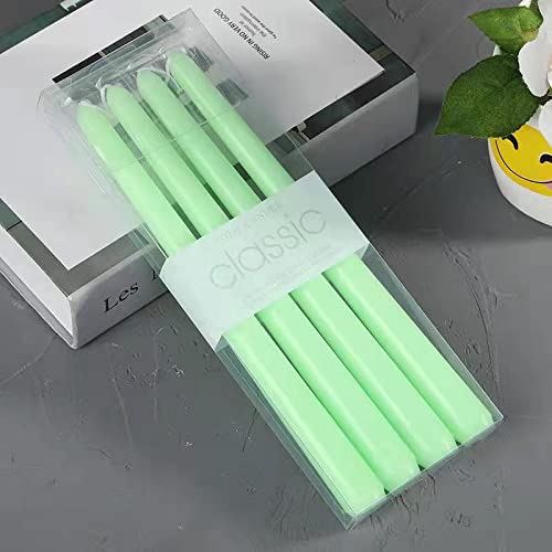 10 Inch Green Taper Candles - Set of 4 for Wedding Centerpieces, Dinner Parties, Home Decor & Special Occasions - Elegant Table Lighting for Romantic Dinners & Holiday Celebrations