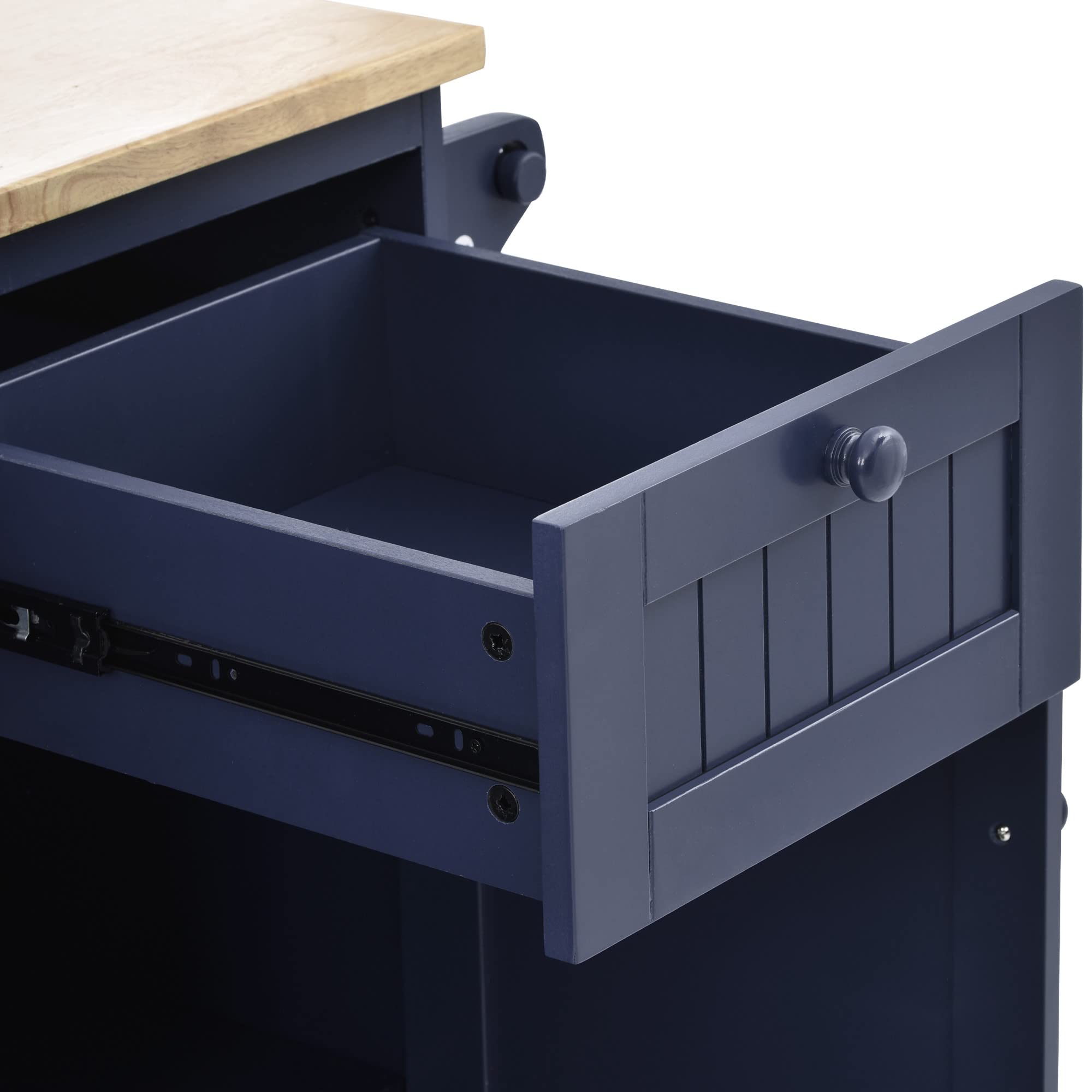 Polibi Kitchen Island Cart with Storage - Solid Wood Desktop, 2 Locking Wheels - Microwave Cabinet & Buffet Server for Kitchen & Dining Room - Dark Blue | Perfect for Small Spaces, Meal Prep & Extra Storage