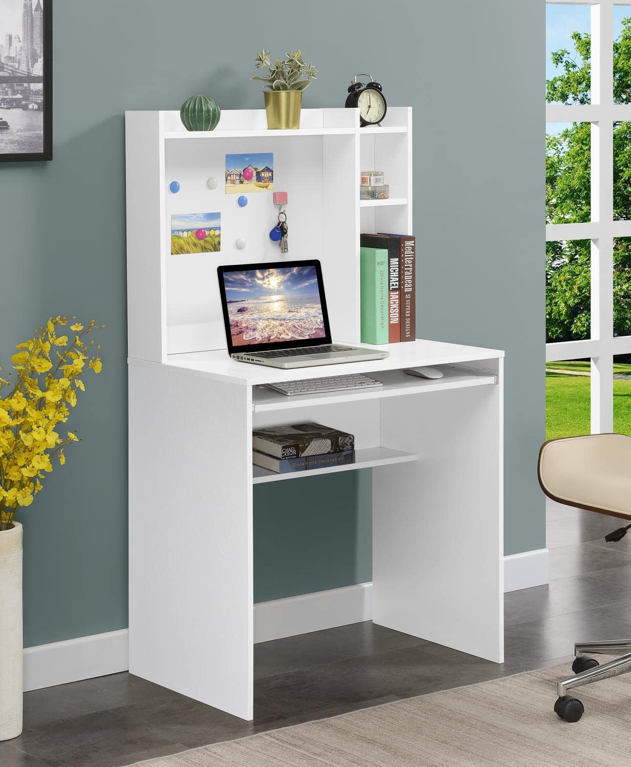 Convenience Concepts Designs2Go White Student Desk with Magnetic Bulletin Board & Shelves - Perfect for Small Spaces, Dorm Rooms & Home Office Study Areas