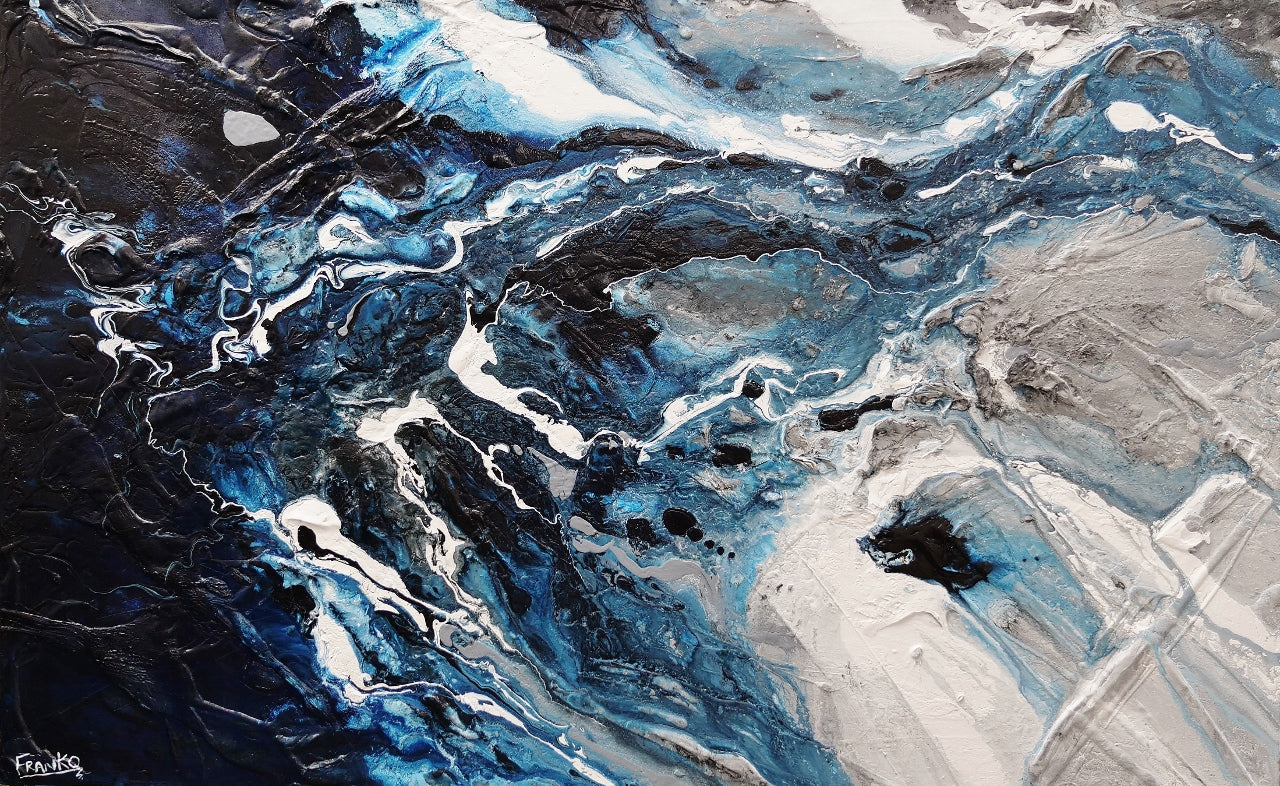 Slate and Ocean 160cm x 100cm Grey Blue Textured Abstract Canvas Wall Art - Perfect for Living Room, Bedroom or Office Decor