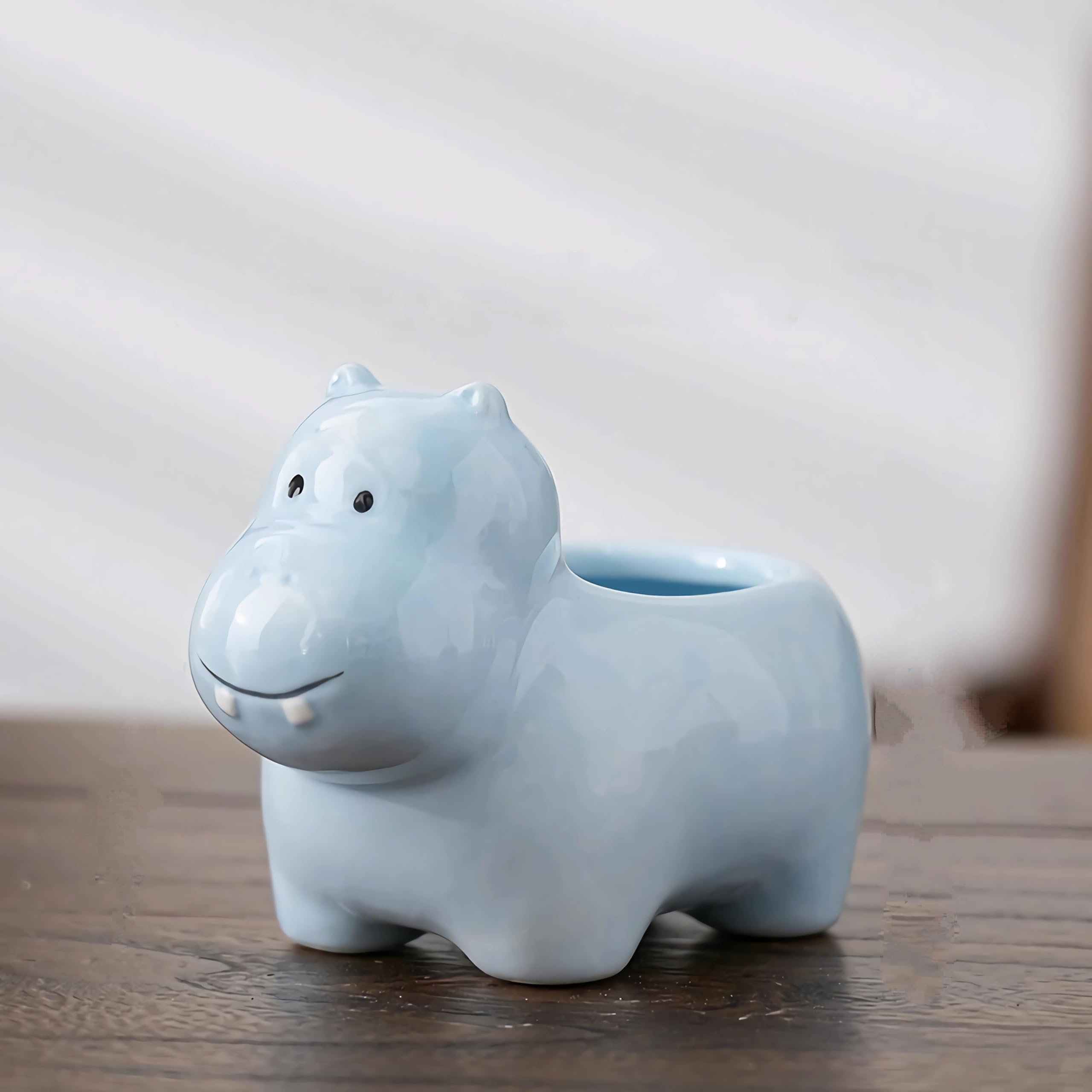 Adorable Hippo-Shaped Ceramic Succulent Planter - Small Cute Animal Flower Pot for Cactus & Plants (Home Decor, Office Desk, Gift Idea)
