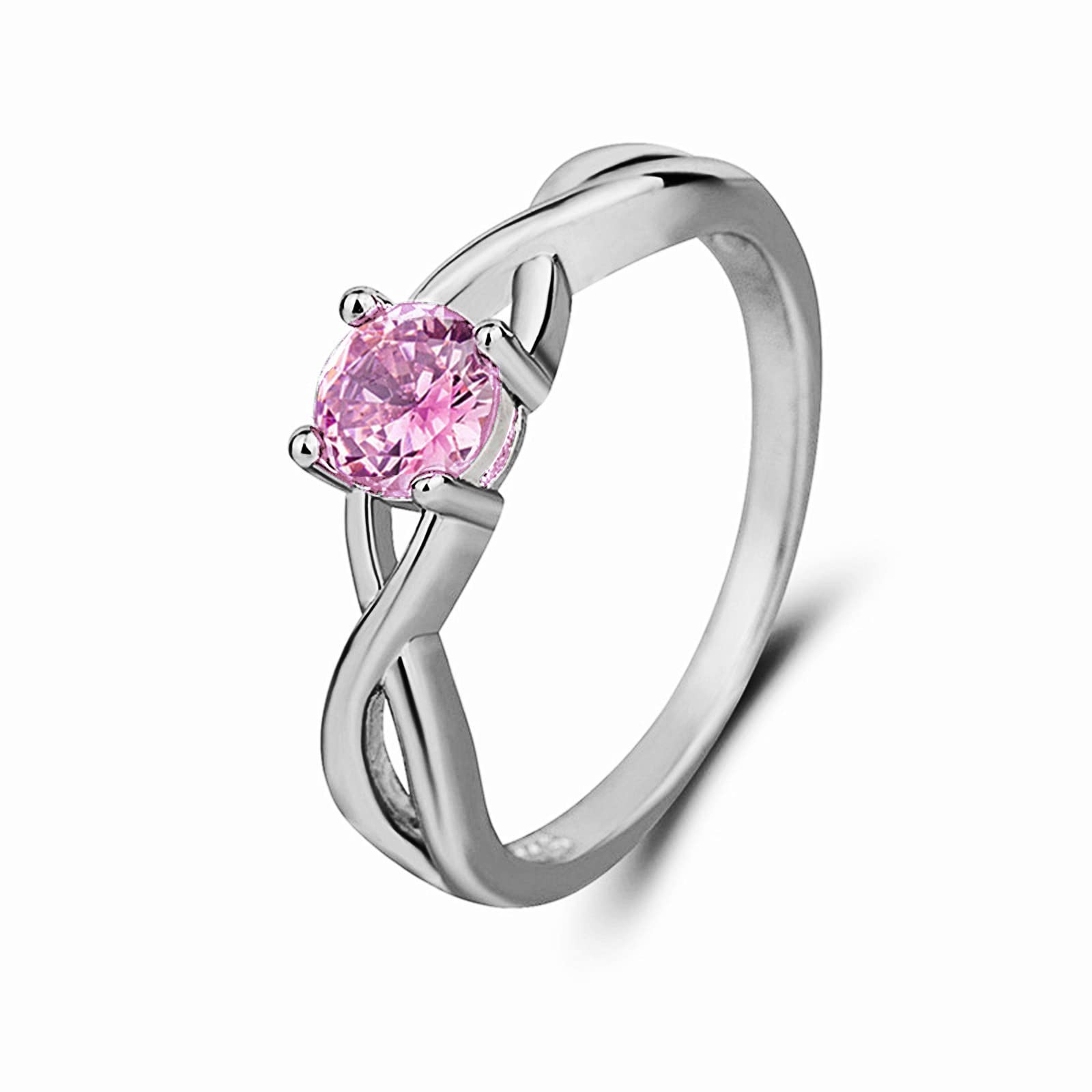 Elegant Silver Crystal Rhinestone Cocktail Eternity Ring for Women - Promise Band & Wedding Jewelry (Pink, Size 10) | Perfect for Engagement, Anniversary Gifts & Special Occasions