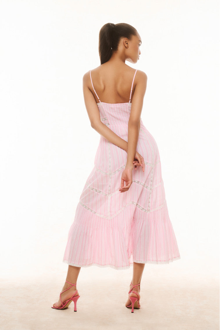 Esilda Women's Cotton Midi Dress - Flowy Summer Casual Dress with Short Sleeves in Captiva Pink | Perfect for Beach Vacations, Date Nights & Brunch Outings