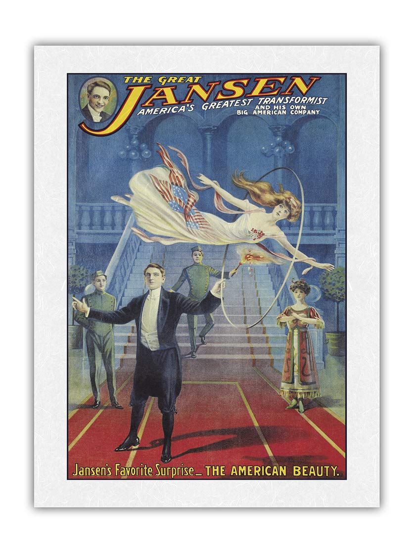 Vintage 1920s The Great Jansen Magic Poster - Premium Unryu Rice Paper Art Print 24x32 Inch - America's Greatest Transformist & American Beauty - Perfect for Home Decor, Theater Room, Magic Show Memorabilia