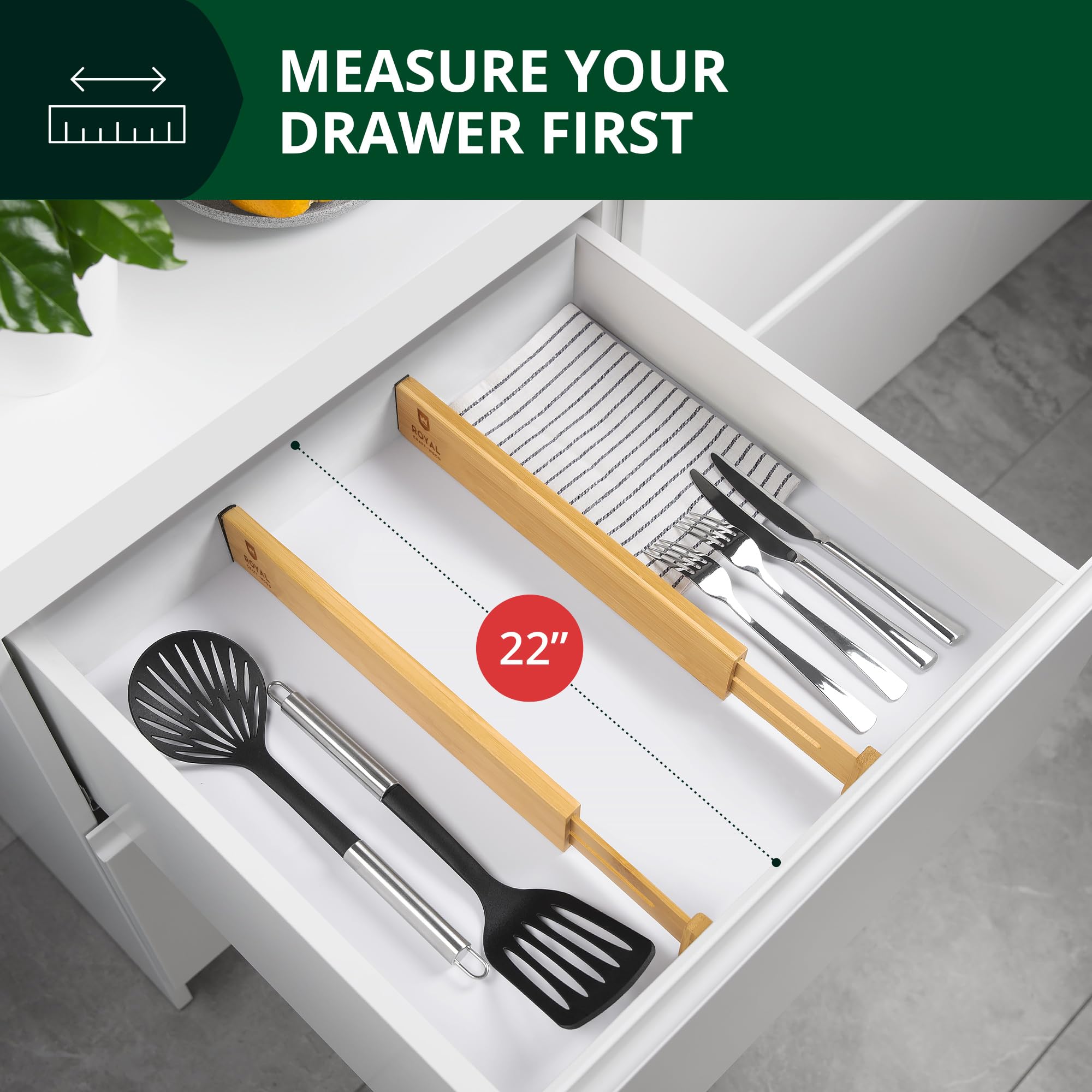 Adjustable Bamboo Drawer Dividers Organizer Set - 4-Pack Expandable Kitchen & Bedroom Drawer Organizers (17-22 Inch) - Natural Wood Drawer Separators for Utensils, Socks, Underwear & Office Supplies - Perfect for Home Organization & Decluttering