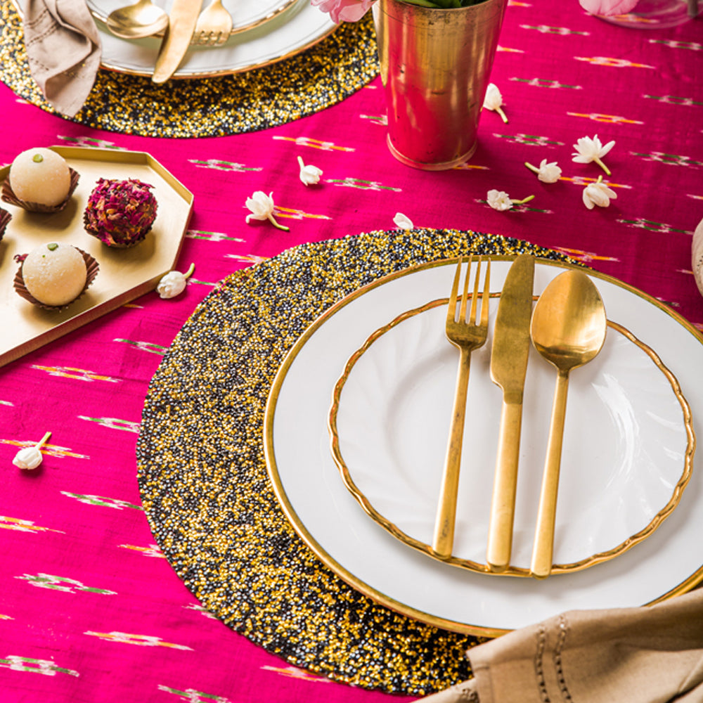 Fiona Gold Black Rhinestone Table Mat Set of 2 - Elegant Placemats for Dining Table, Party Decor, Wedding Centerpiece, and Home Decor