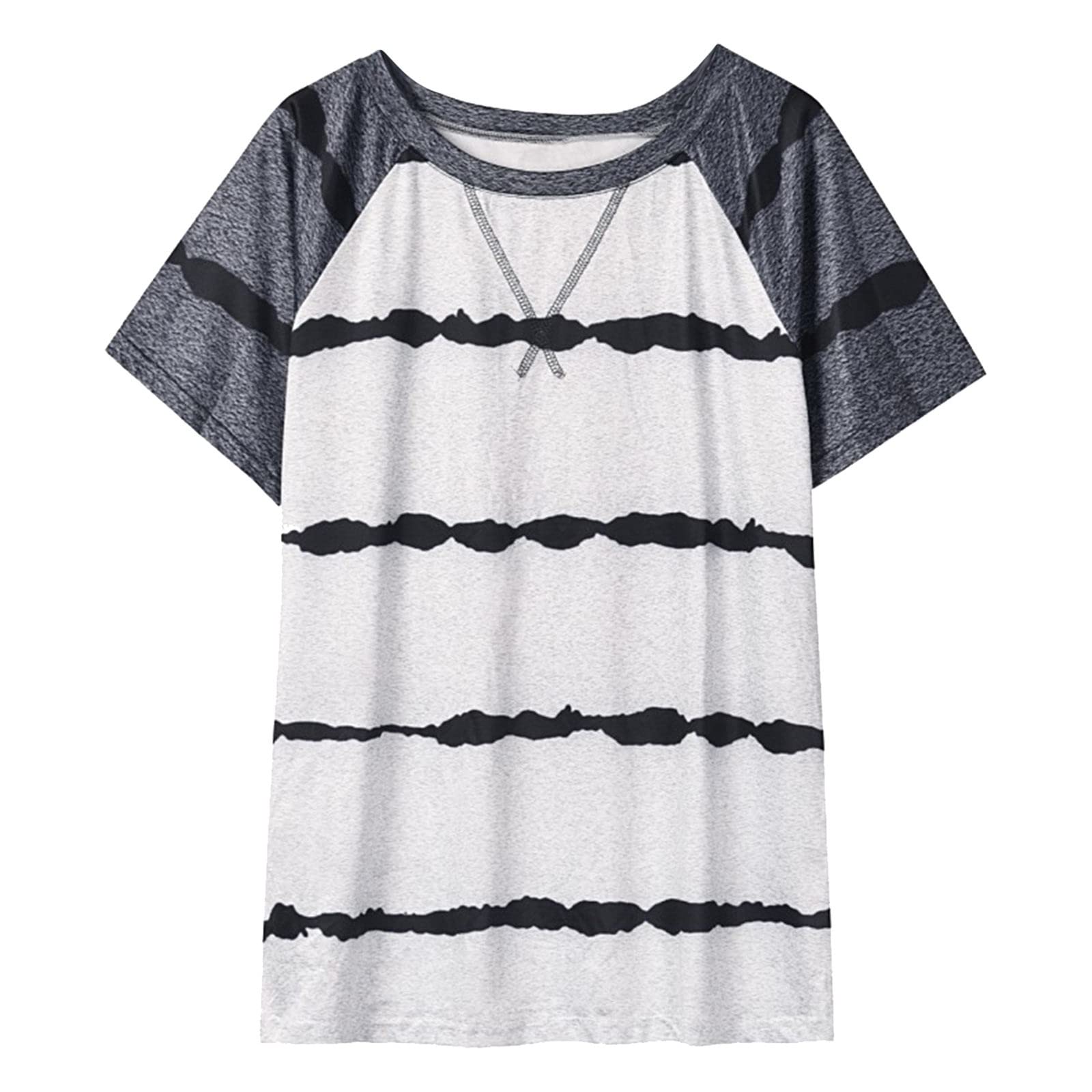 Women's V-Neck Striped T-Shirt Tunic - Summer Casual Short Sleeve Top Blouse for Running, Volleyball & Sports | Breathable Athletic Wear for Women (Black, Size S) | Perfect for Gym, Yoga, Beach & Everyday Outfits