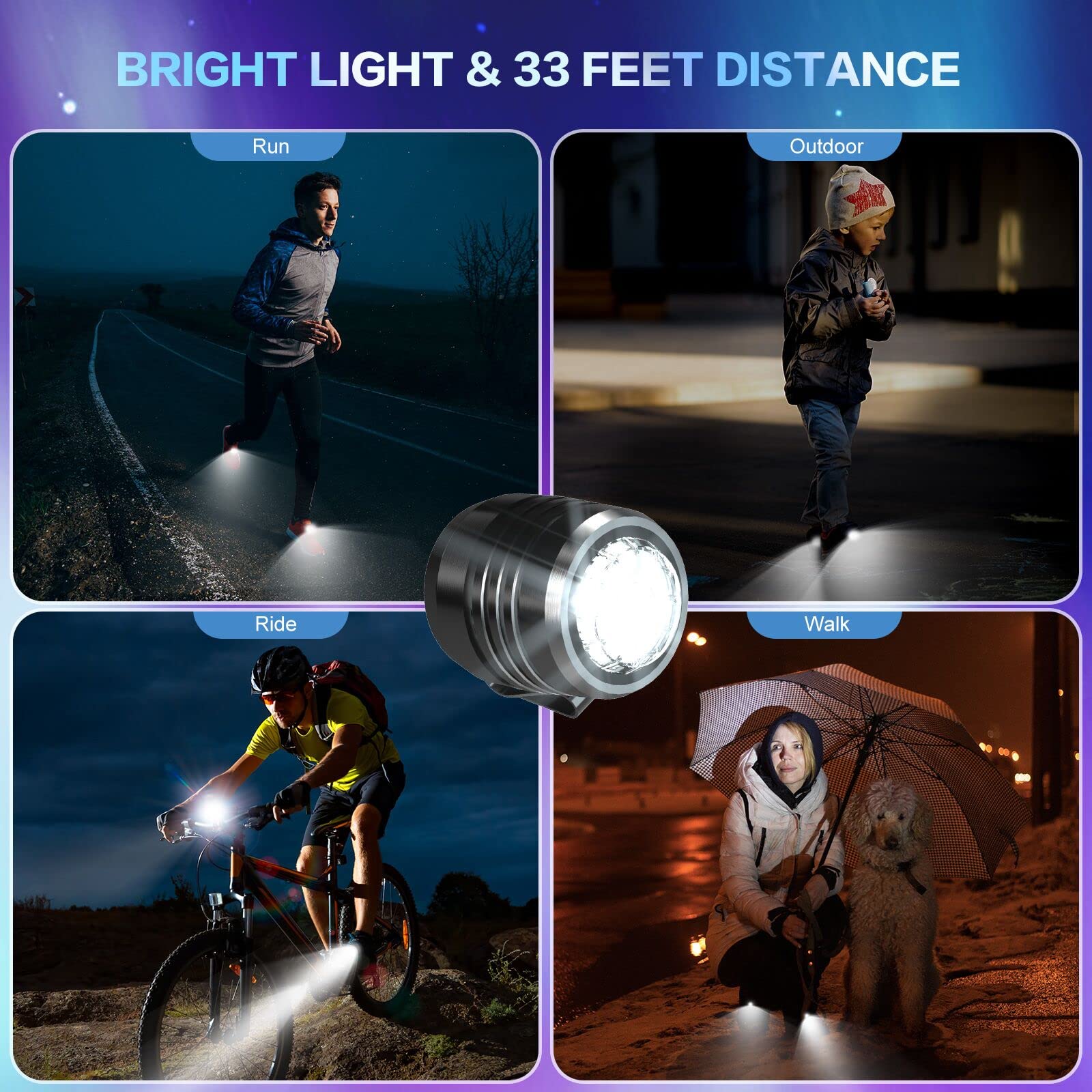 Rechargeable Shoe Headlights - 2 Pack LED Flashlight Attachment for Clogs & Sandals | Kids, Women & Men Shoe Charms Accessories | Perfect for Night Running, Camping & Outdoor Activities