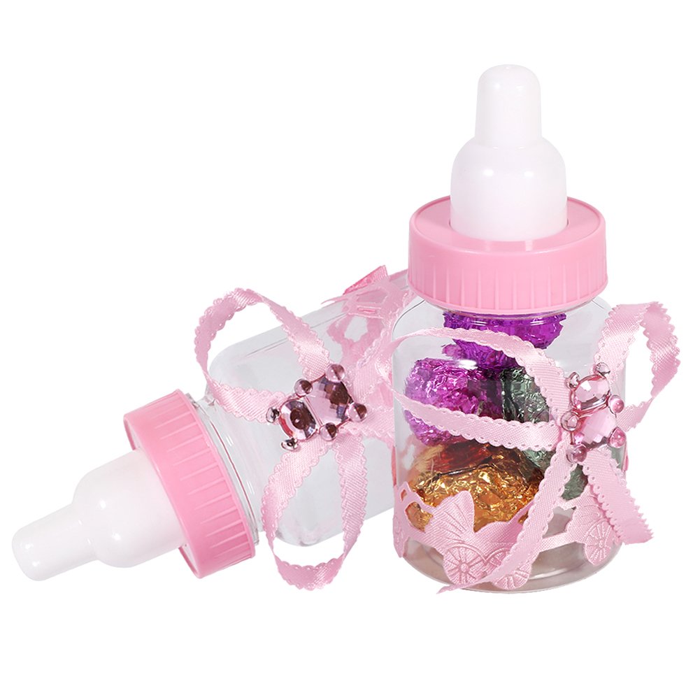 50Pcs Reusable Plastic Shower Bottles - 1.6 x 3.5 Inch Fillable Candy Containers for Baby Shower, Birthday Party Decorations - Perfect for Wedding Favors, Candy Buffets & DIY Craft Projects