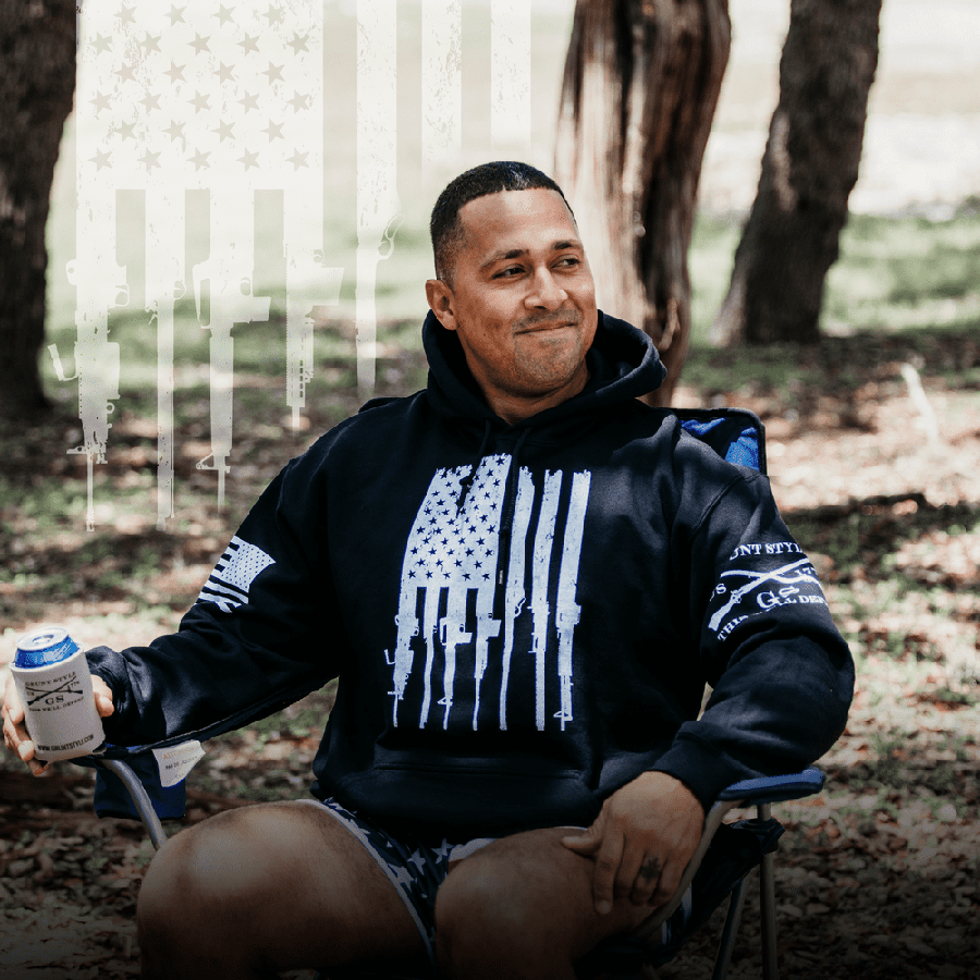 Rifle Flag Hoodie 2.0 - Patriotic American Flag Pullover Sweatshirt for Men & Women | Perfect for Outdoor Activities, Shooting Range & Casual Wear