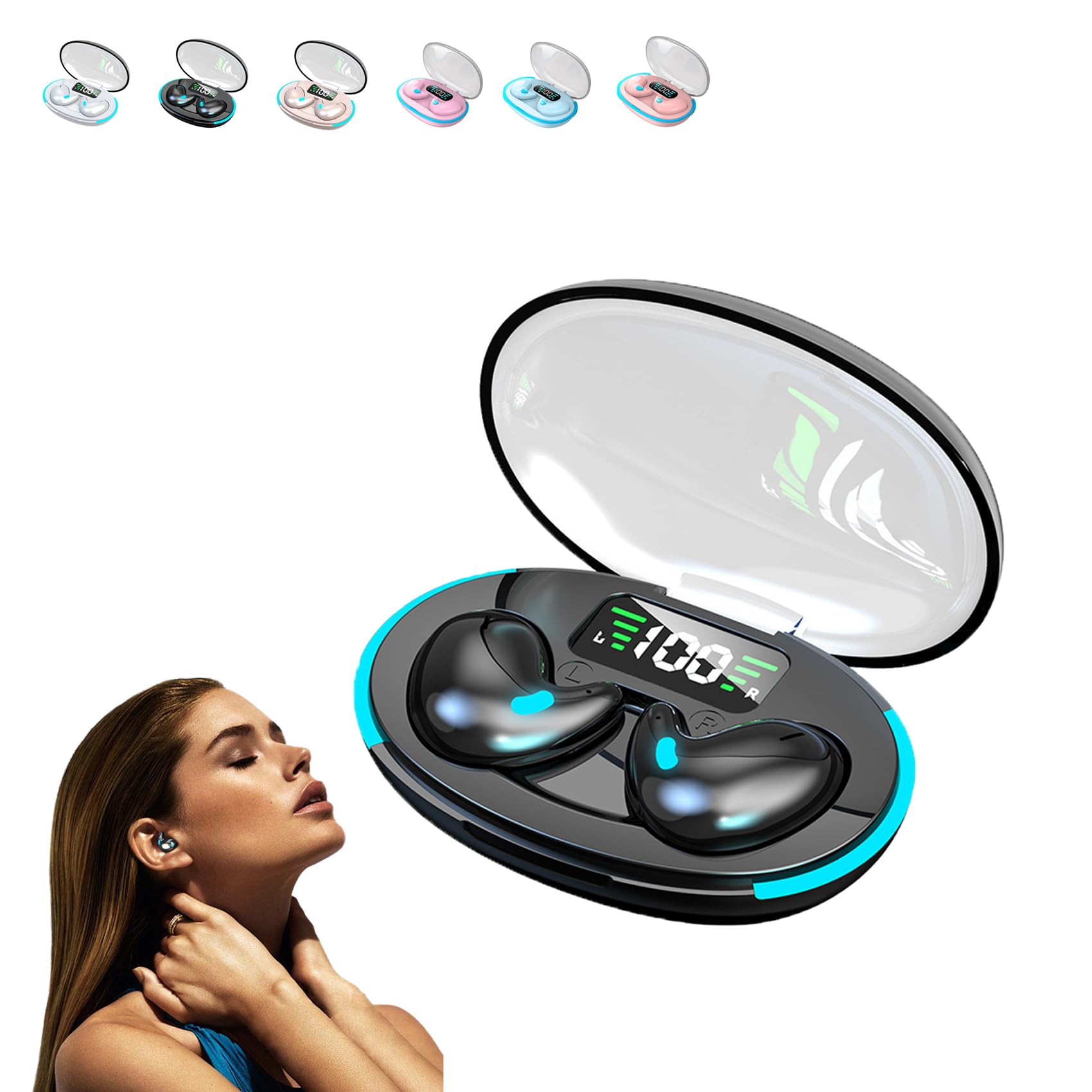 Bone Conduction Sleep Bluetooth Headset - Wireless Noise Cancelling Earbuds for Sleeping, Invisible In-Ear Bluetooth 5.3 Headphones with IPX5 Waterproof (Black) | Perfect for Side Sleepers, Travel & Meditation