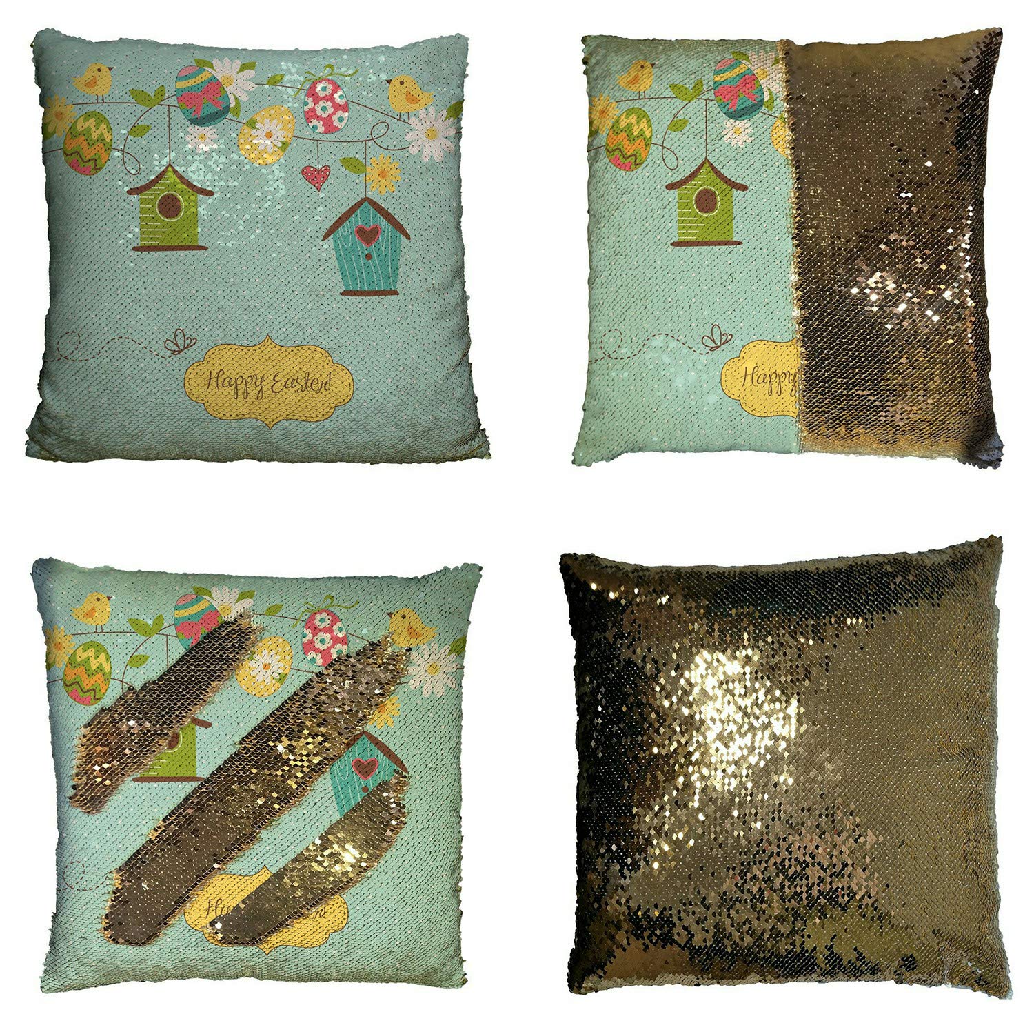 Beautiful Spring Bird Houses with Birds Eggs & Flowers Pillow Cover - 18x18 Inch Home Decor Cushion Case for Living Room, Bedroom, Sofa