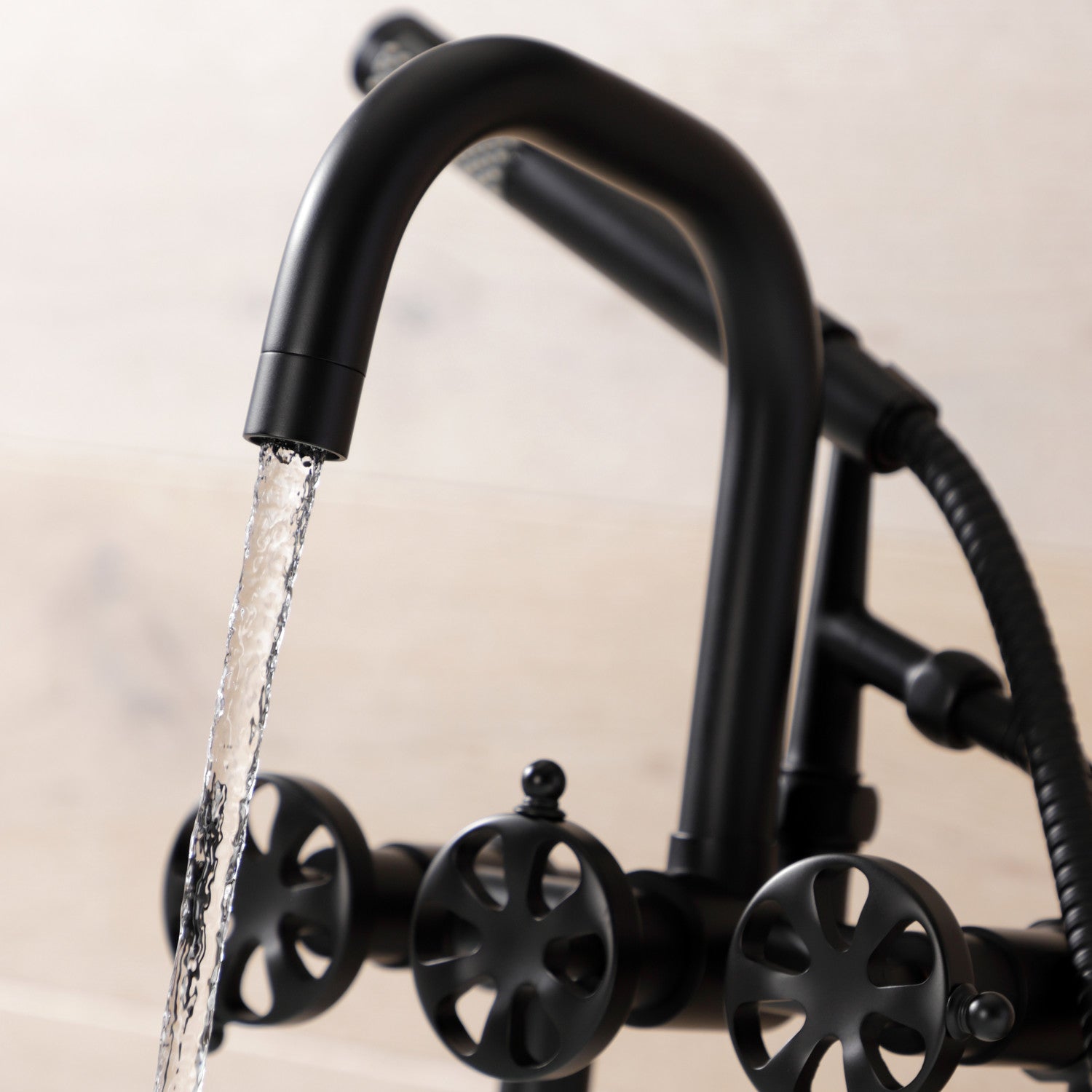 Belknap AE8400RX Matte Black 3-Handle 2-Hole Deck Mount Clawfoot Bathtub Faucet with Hand Shower - Perfect for Vintage Bathroom Renovations & Spa-Like Showers