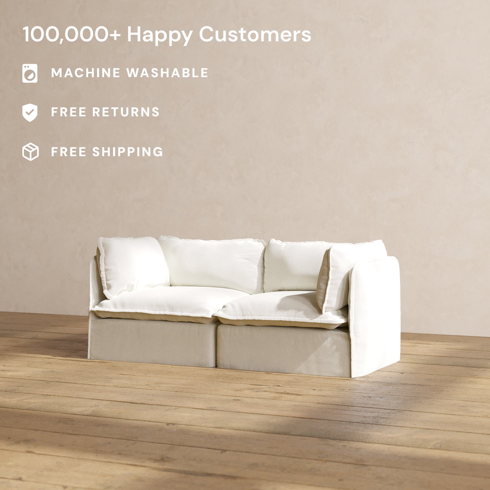 Premium Modular Performance 2-Seater Sofa in Eggshell White | Soft Relaxed Blend Fabric | Perfect for Living Room, Lounge & Small Spaces