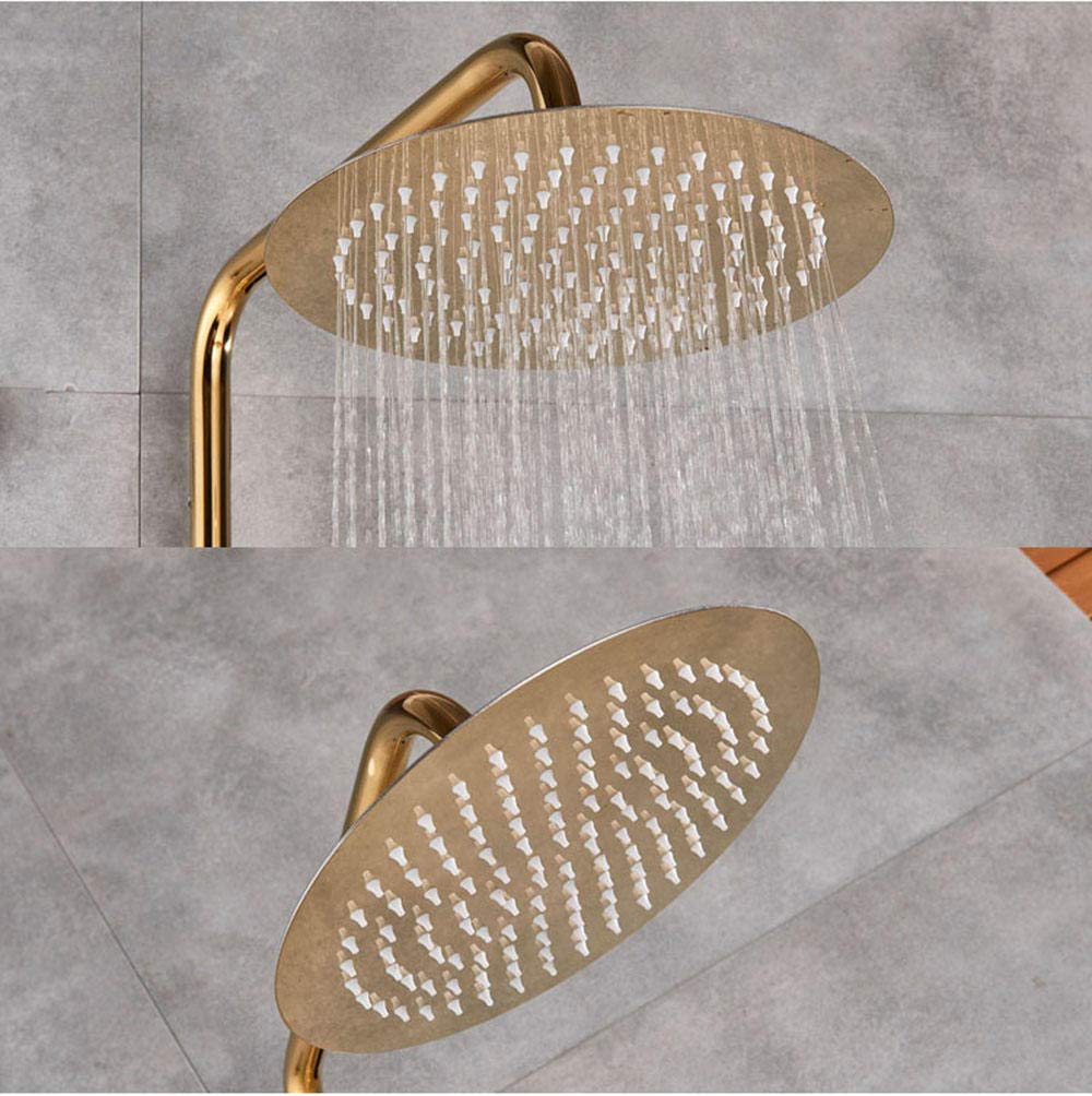 8 Inch Golden Brass Rainfall Bathtub Faucet - Wall Mounted Shower Mixer Tap with Sliding Bar for Luxurious Bathroom Upgrade | Perfect for Modern Bathrooms & Spa-Like Showers