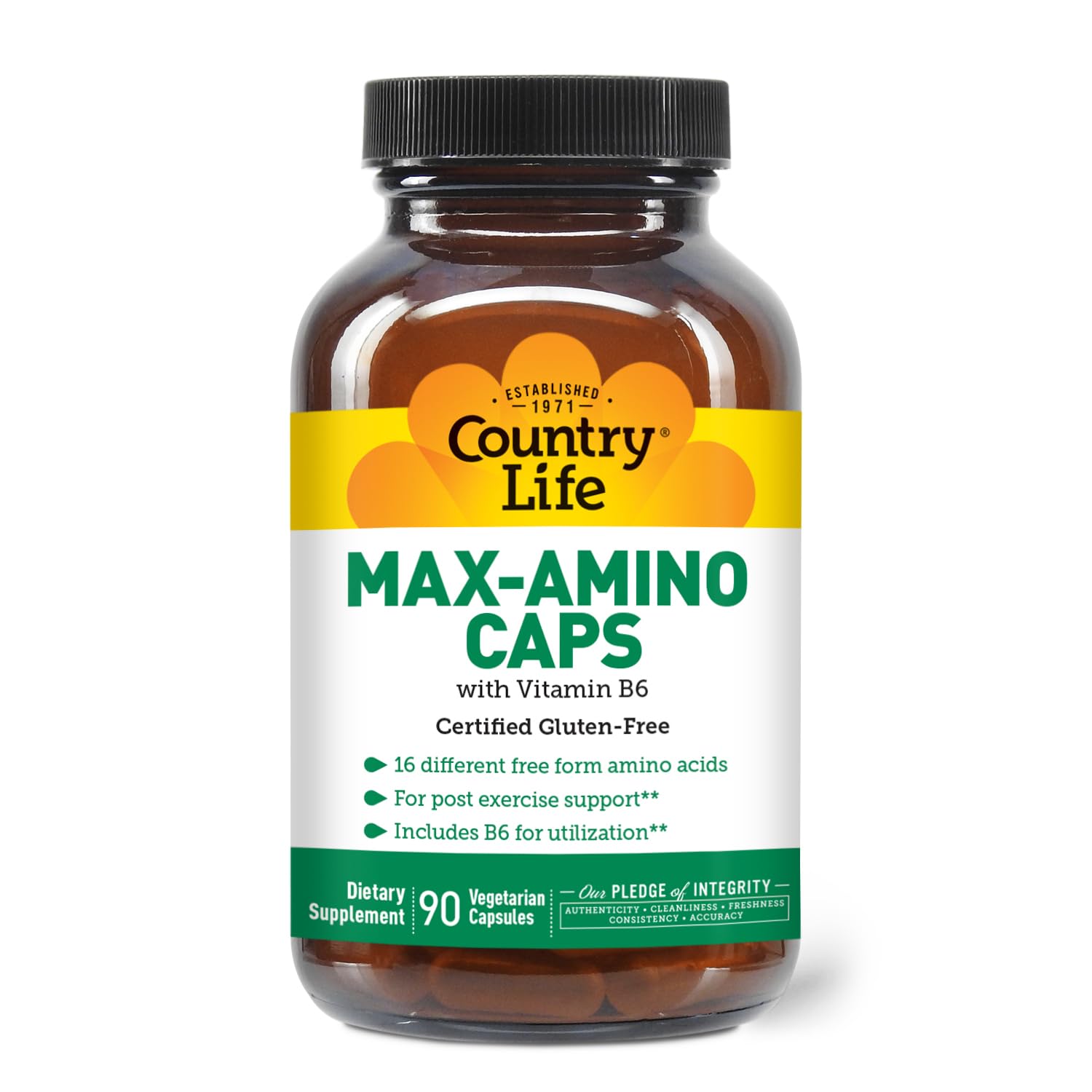 Country Life Maxi-Amino with 16 Free Form Amino Acids - 90 Vegetarian Capsules for Muscle Recovery & Energy Support - Gluten Free & Vegetarian Certified - Perfect for Athletes & Fitness Enthusiasts