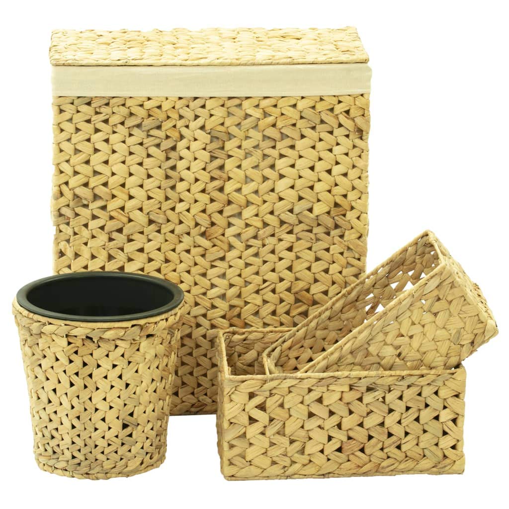 SKM 4-Piece Bathroom Set - Natural Water Hyacinth Storage Baskets for Towels, Toiletries & Organizing - Perfect for Bathroom, Spa, and Laundry Room Decor