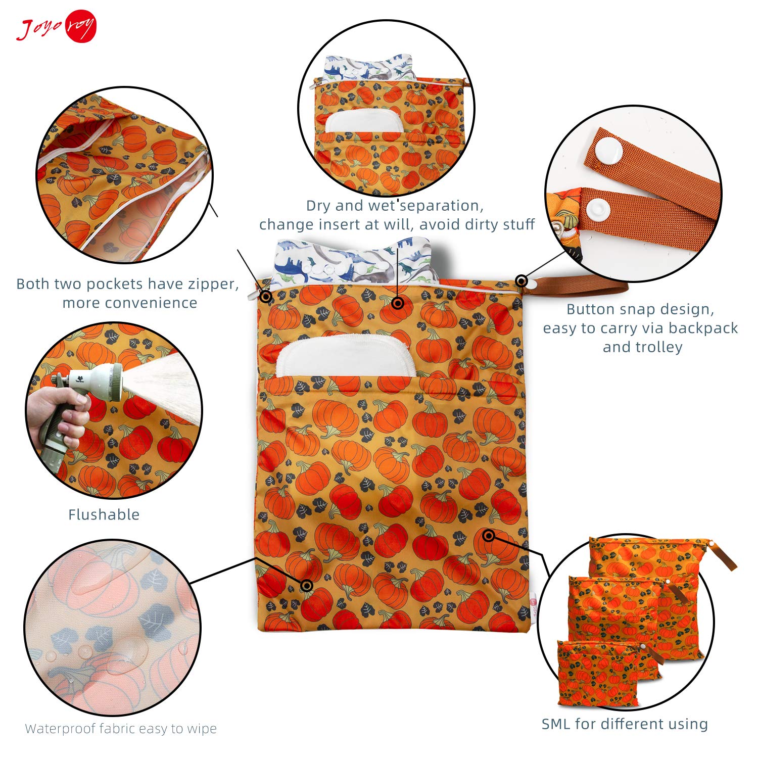 **Joyo Roy Waterproof Wet Dry Bags - Reusable Diaper Bag for Baby, Cloth Diapers, Beach & Pool Essentials - Ideal for Daycare, Travel & Swimming**