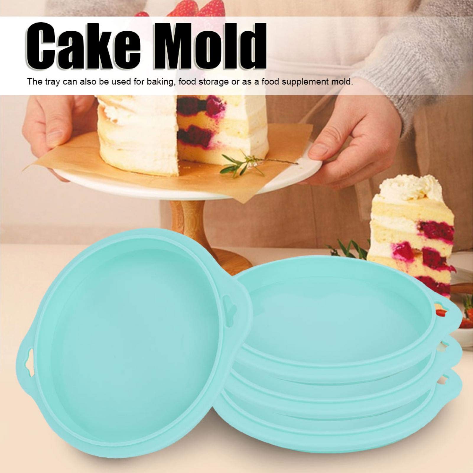 4PCS Silicone Round Cake Pans - Nonstick Baking Molds for Cheesecake, Rainbow Cake, Chiffon Cake & Pizza Crust (Green) - Perfect for Home Baking, Party Desserts & DIY Cooking