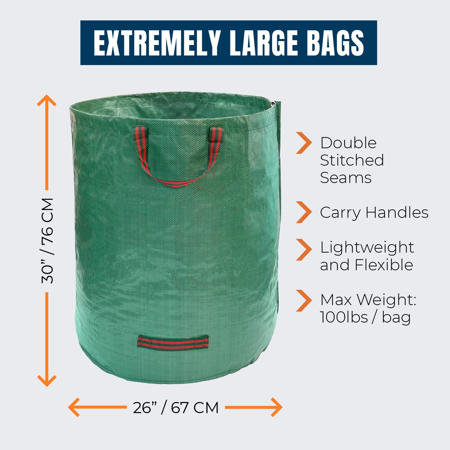 MEKKAPRO Heavy Duty 72-Gallon Lawn and Leaf Bags - 3-Pack with Reinforced Handles | Reusable Yard Waste Bags for Garden Debris, Leaves, and Yard Cleanup | Perfect for Fall Cleanup, Landscaping, and Composting