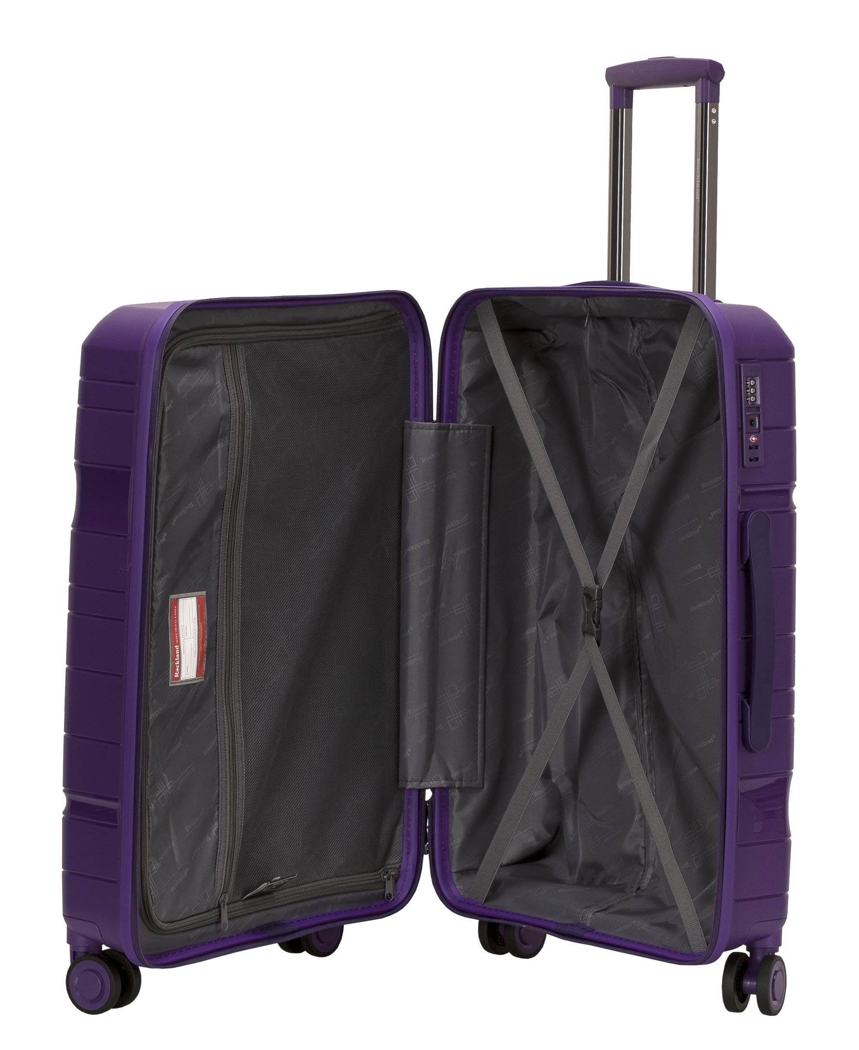 Rockland Linear Hardside Spinner Wheel Luggage Set - 3-Piece (19/23/27 Inch) Purple Suitcases for Travel, Lightweight & Durable Carry-On & Checked Bags - Perfect for Family Vacations, Business Trips & International Travel
