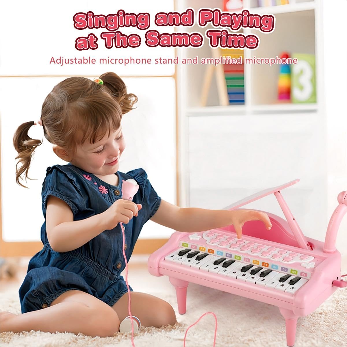 24-Key Toddler Piano Keyboard Toy with Microphone & Musical Notes - Educational Musical Instrument Gift for 1-3 Year Old Girls & Boys - Perfect for Birthday, Christmas & Early Childhood Music Learning