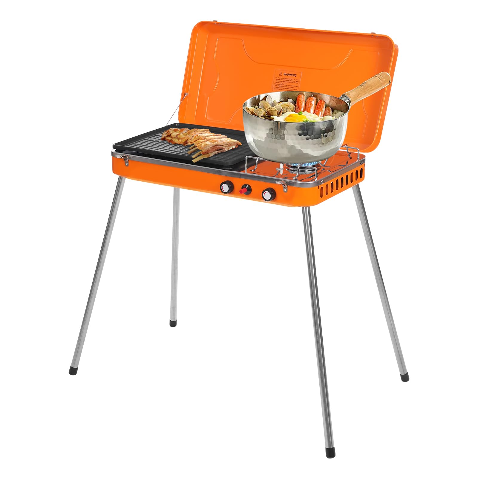 2-Burner Portable Gas Camping Stove - 5860BTU High Power Outdoor Grill with Adjustable Flame for Camping, Hiking, Backpacking & Picnics - Compact Collapsible Design with Windscreen Fits 8.27in Pans - Perfect for RV Trips, Tailgating & Emergency Cooking