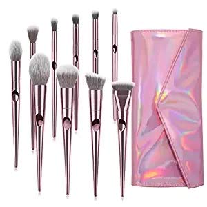 Premium 10-Piece Professional Makeup Brush Set with Travel Pouch - Foundation, Blending, Blush, Powder, Concealer & Eyeshadow Brushes for Flawless Makeup Application at Home or On-The-Go