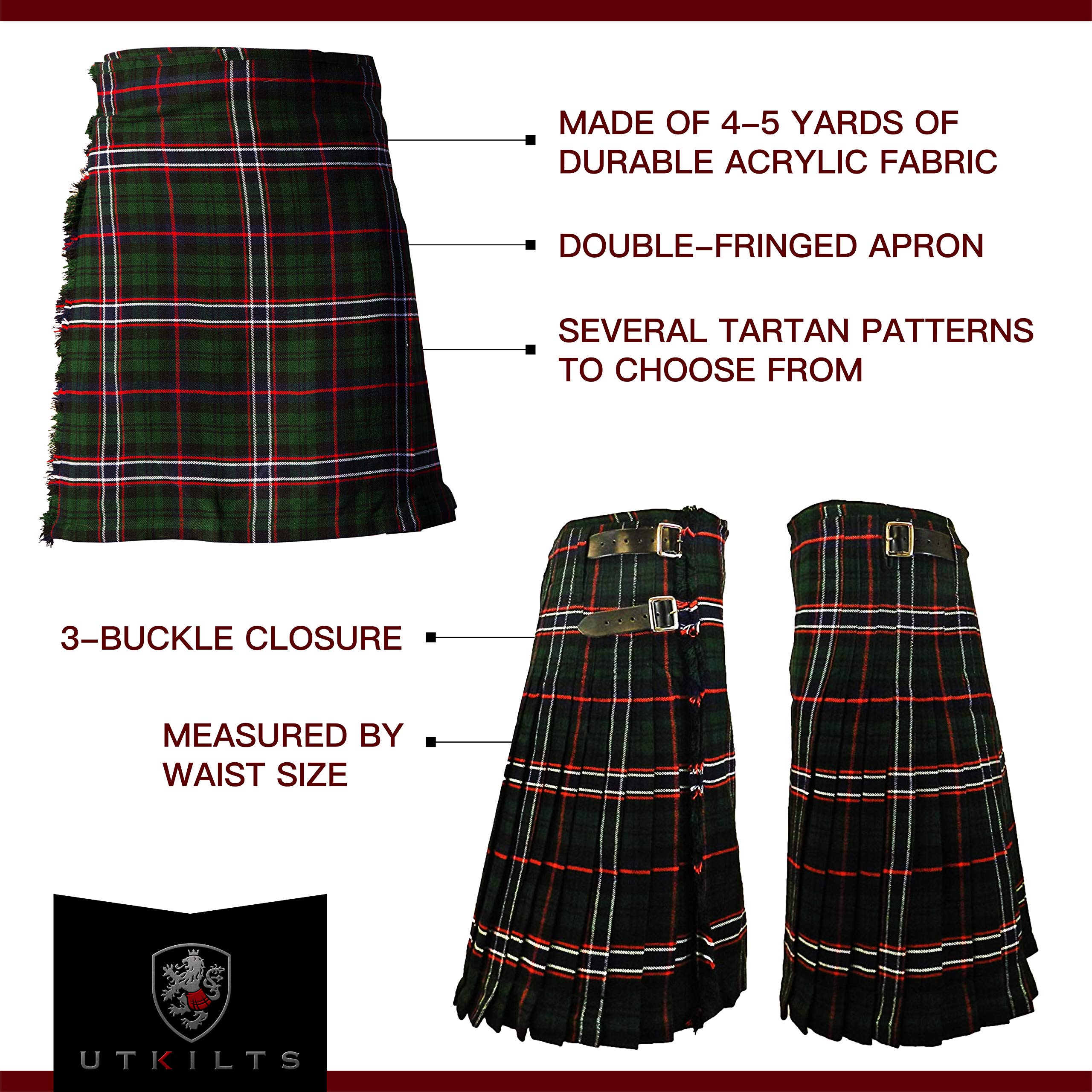 Authentic Scottish Tartan Kilt for Men & Boys - Premium Acrylic Traditional Kilt Skirt - Perfect for Weddings, Highland Games & Celtic Events