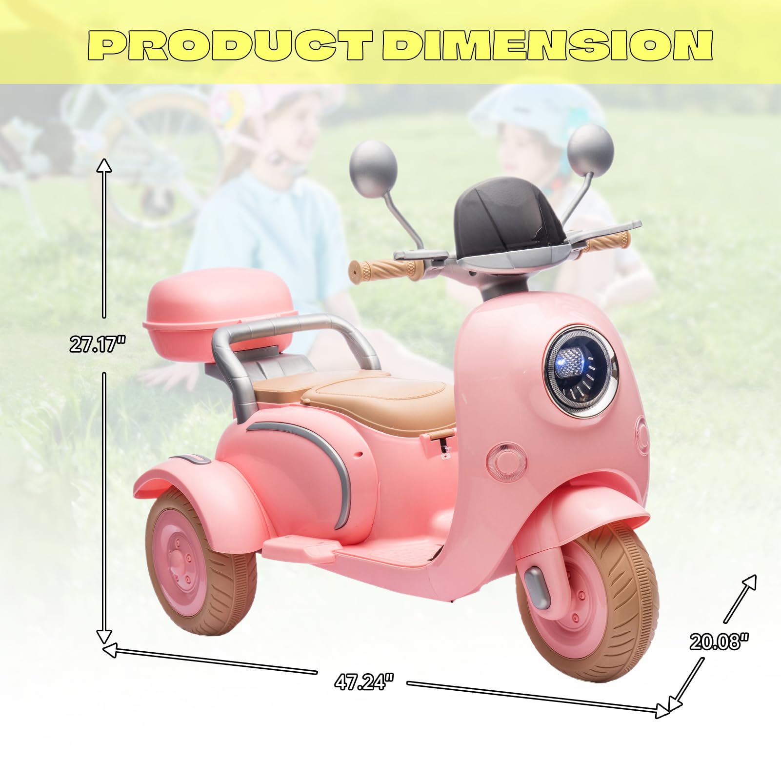 12V Kids Electric Motorcycle - 2 Seats, 3 Wheels with Bluetooth & Lights for Ages 3+ | Outdoor Ride-On Toy