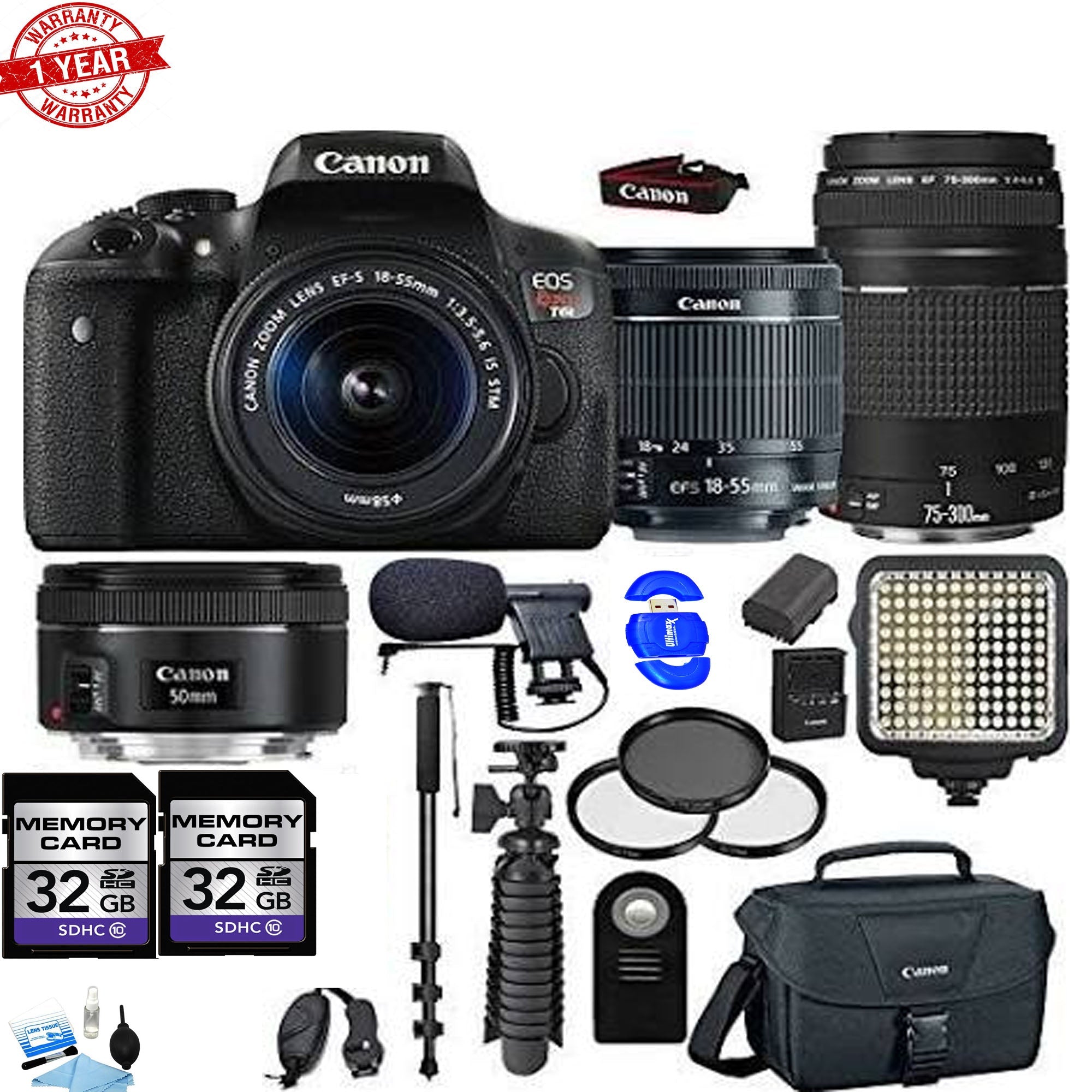 Canon EOS Rebel T6i/800D DSLR Camera Bundle with 18-55mm Lens, 75-300mm Telephoto Lens & 50mm f/1.8 STM Lens - Perfect for Portrait, Wildlife & Travel Photography