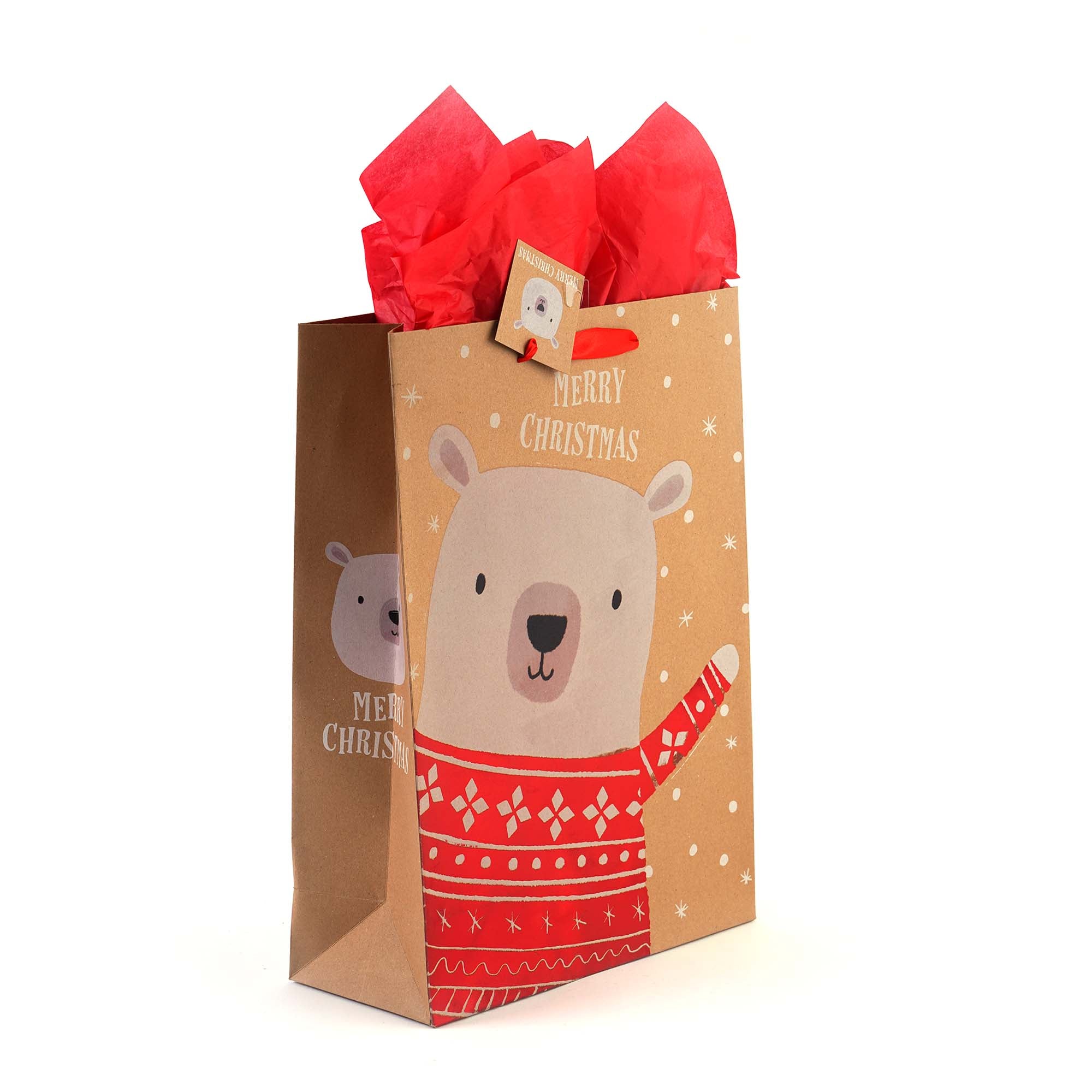 2-Pack Extra Large Christmas Kraft Gift Bags with 4 Festive Designs - Perfect for Holiday Wrapping, Party Favors & Stocking Stuffers