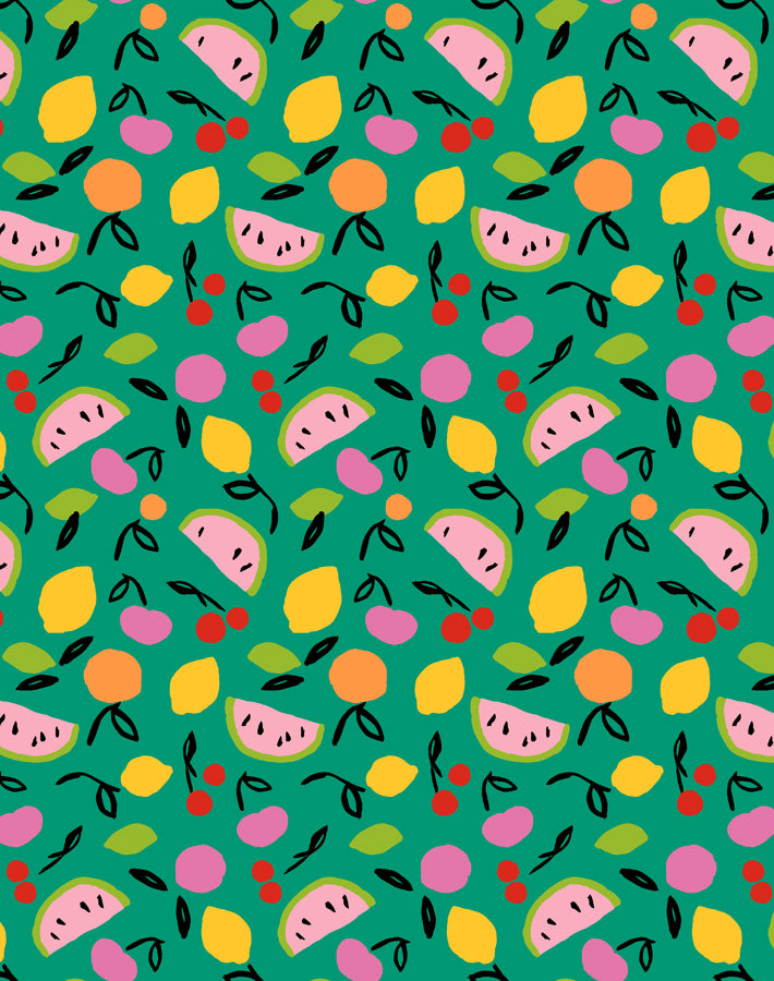 Tea Collection 'Island Fruits' Emerald Green Wallpaper - Tropical Botanical Peel & Stick Wallpaper for Bedroom, Nursery, or Kitchen Decor