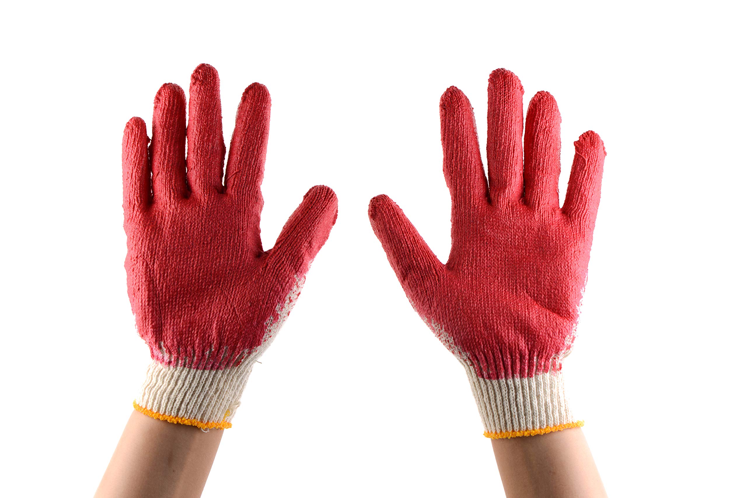 EcoQuality Red Latex Coated Cotton Work Gloves - Heavy Duty Grip for Construction, Safety, Moving, Landscaping & Mechanic Work - Perfect for General Labor & Disposable Use - Ideal for DIY Projects, Warehouse Work & Outdoor Activities