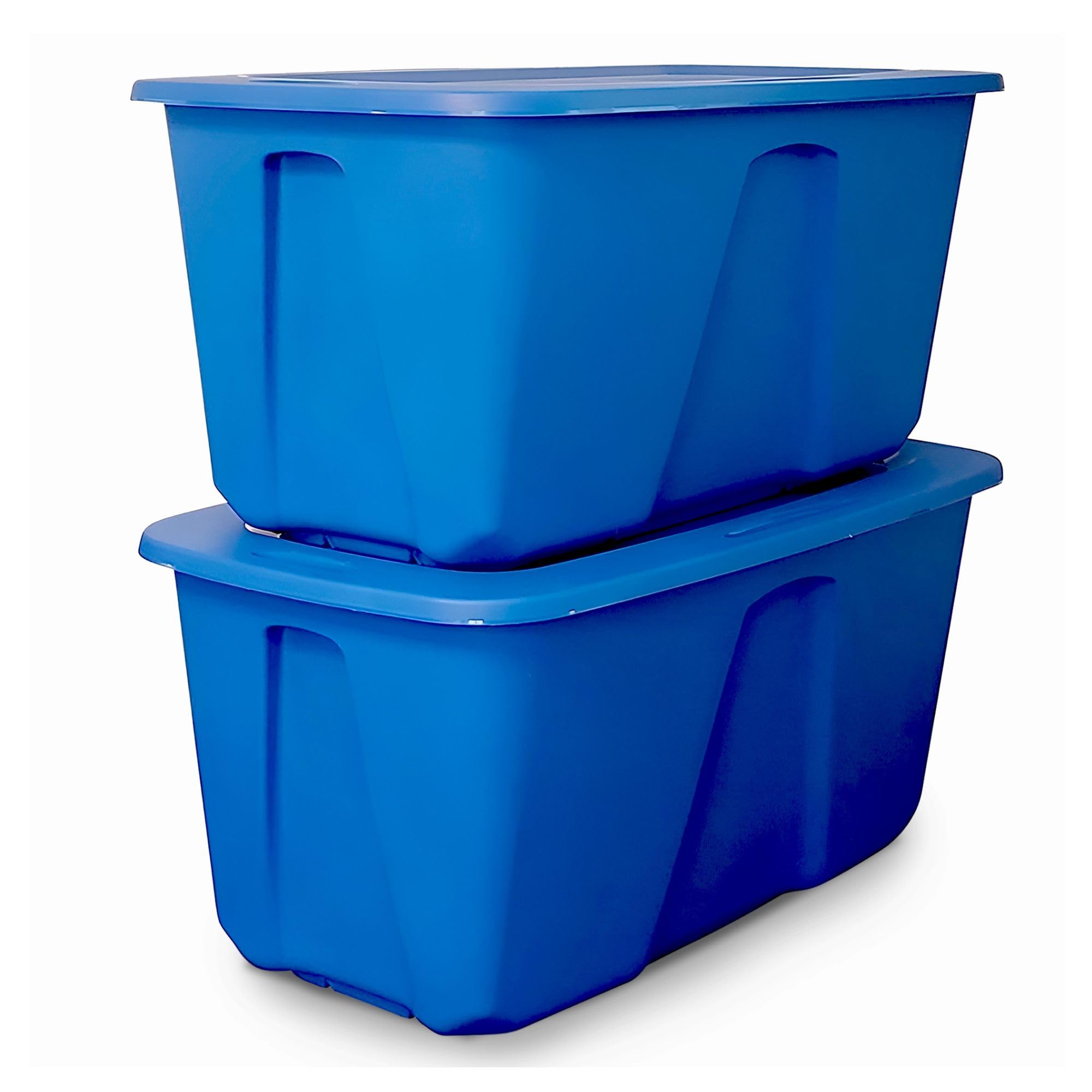 HOMZ 2-Pack Heavy Duty Plastic Storage Bins - 32 Gallon Organizing Containers for Home, Garage & Closet - Durable Stackable Blue Bins for Clothes, Toys & Seasonal Items Storage