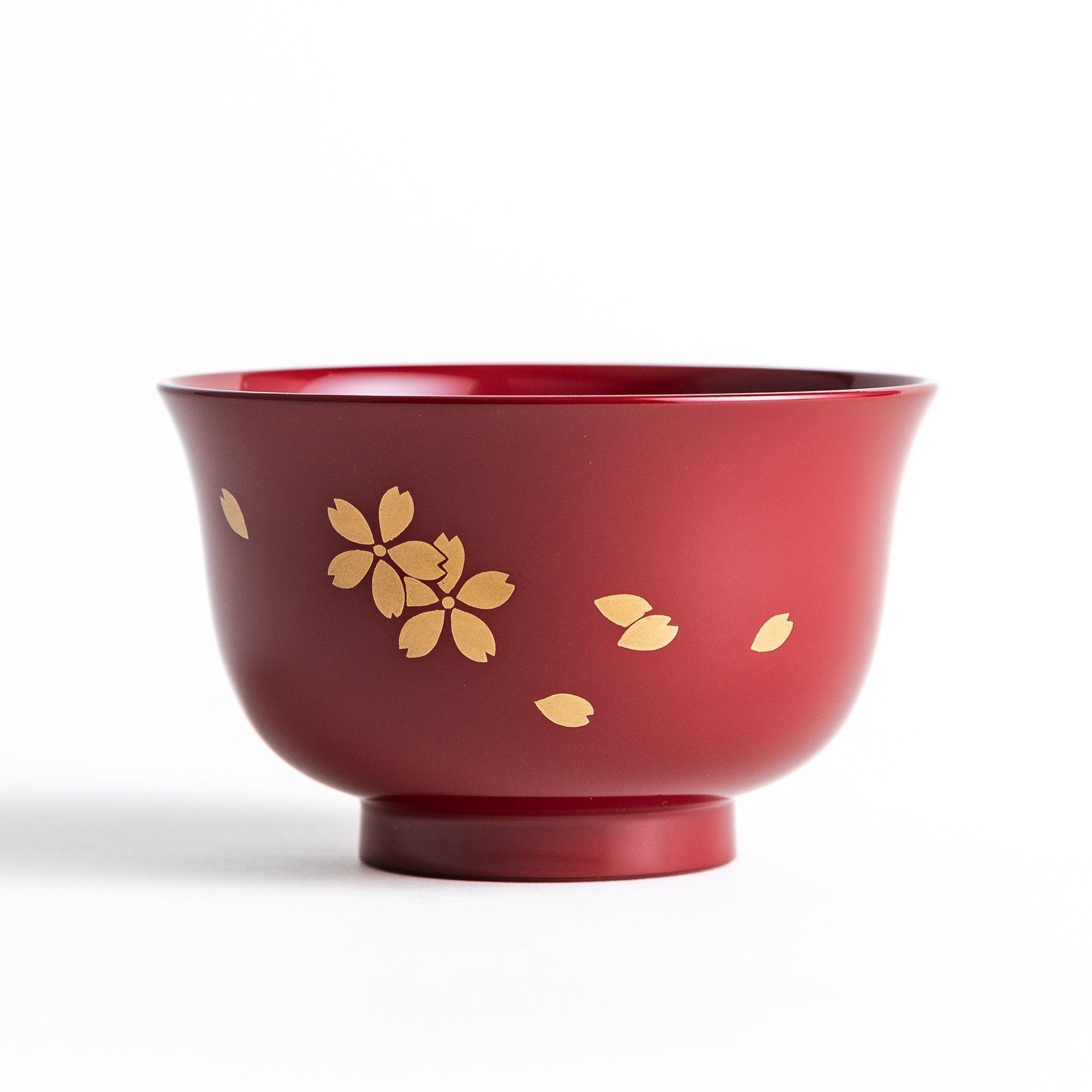 Premium Sakura Red Lacquered Miso Soup Bowl Set - Traditional Japanese Ceramic Rice Bowl for Asian Noodles, Soup & Sushi - Perfect for Home Dining, Restaurant Use & Gift Giving