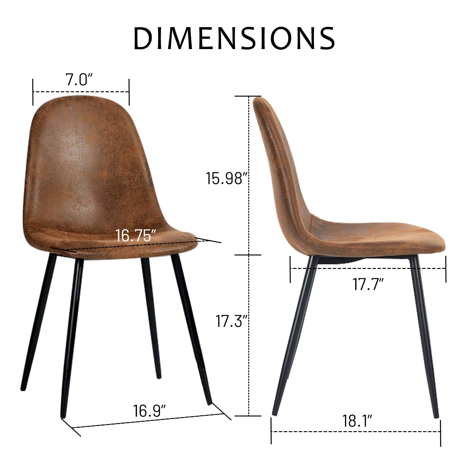 Homy Casa Mid Century Modern Dining Chairs Set of 4 - Dark Brown Upholstered Kitchen & Dining Room Chairs with Black Legs (16.9