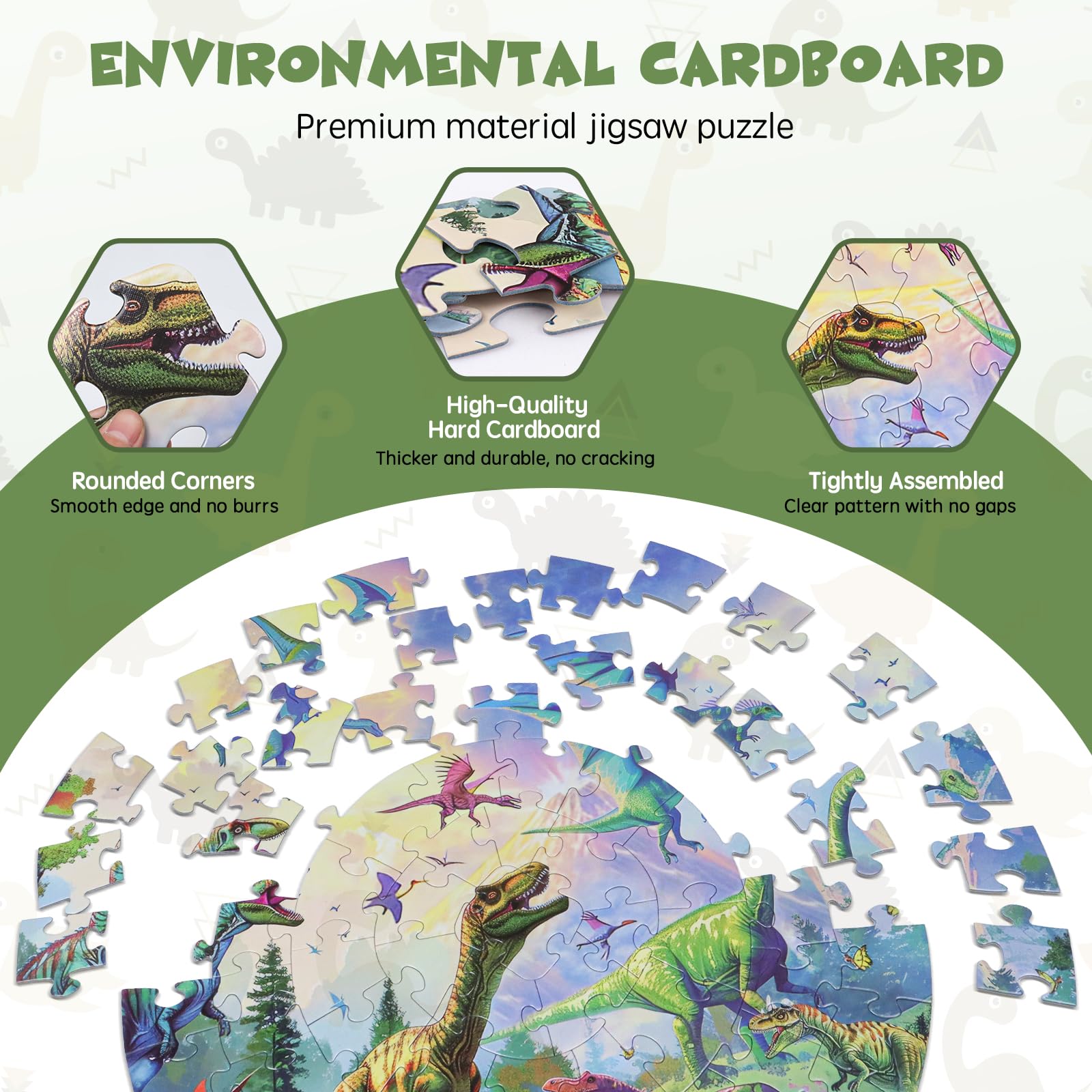 Dinosaur Floor Puzzles for Kids Ages 3-8 | 70 Piece Jumbo Round Jigsaw Puzzle | Preschool Learning & Educational Toys Gift for Boys & Girls | Perfect for Playtime, Classroom Activities & Birthday Gifts