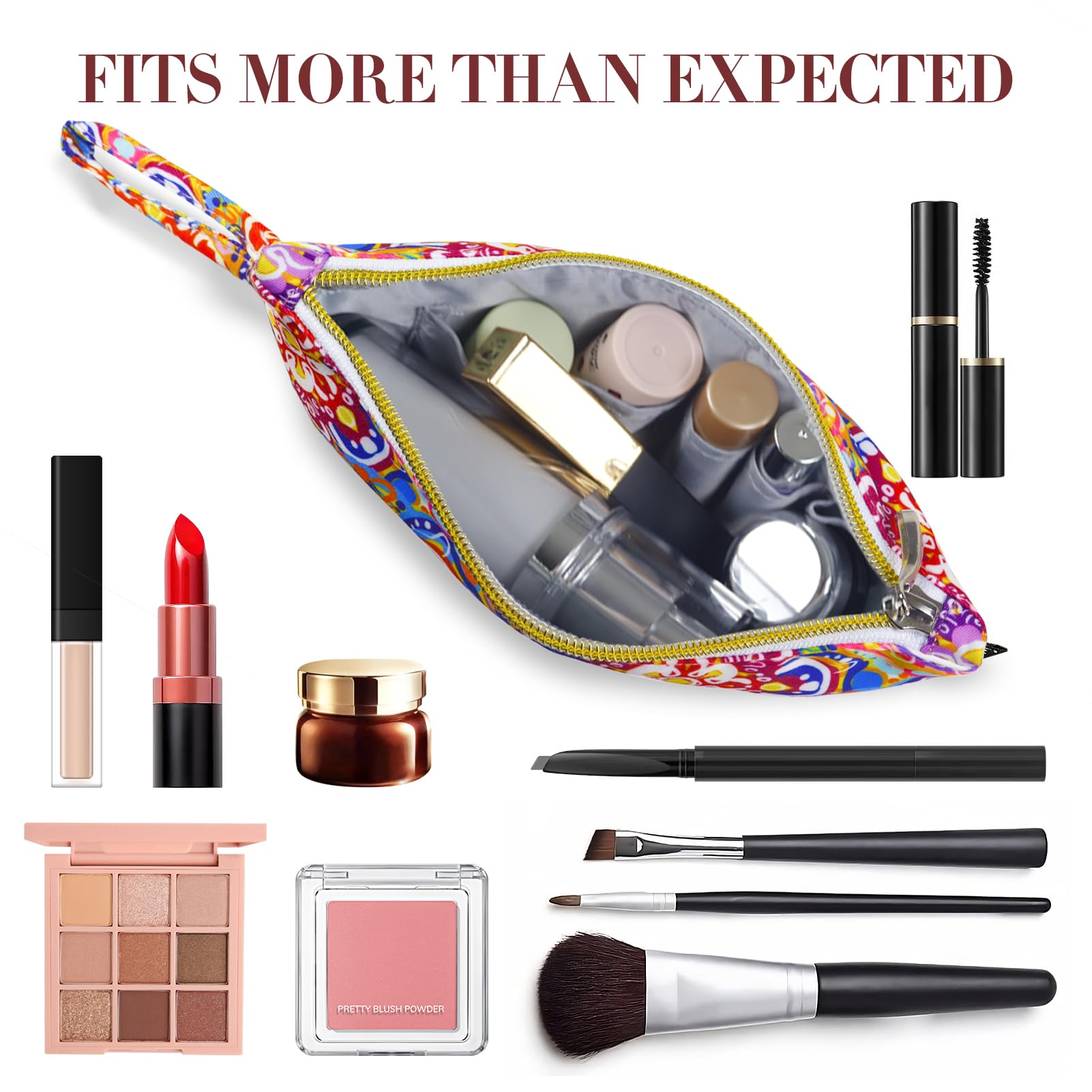 Gloppie Bohemian Makeup Bag for Women - Waterproof Travel Cosmetic Pouch with Zipper | Small Makeup Organizer for Purse, Toiletry Bag & Gym Essentials | Perfect for Travel, Daily Use & Gift Giving