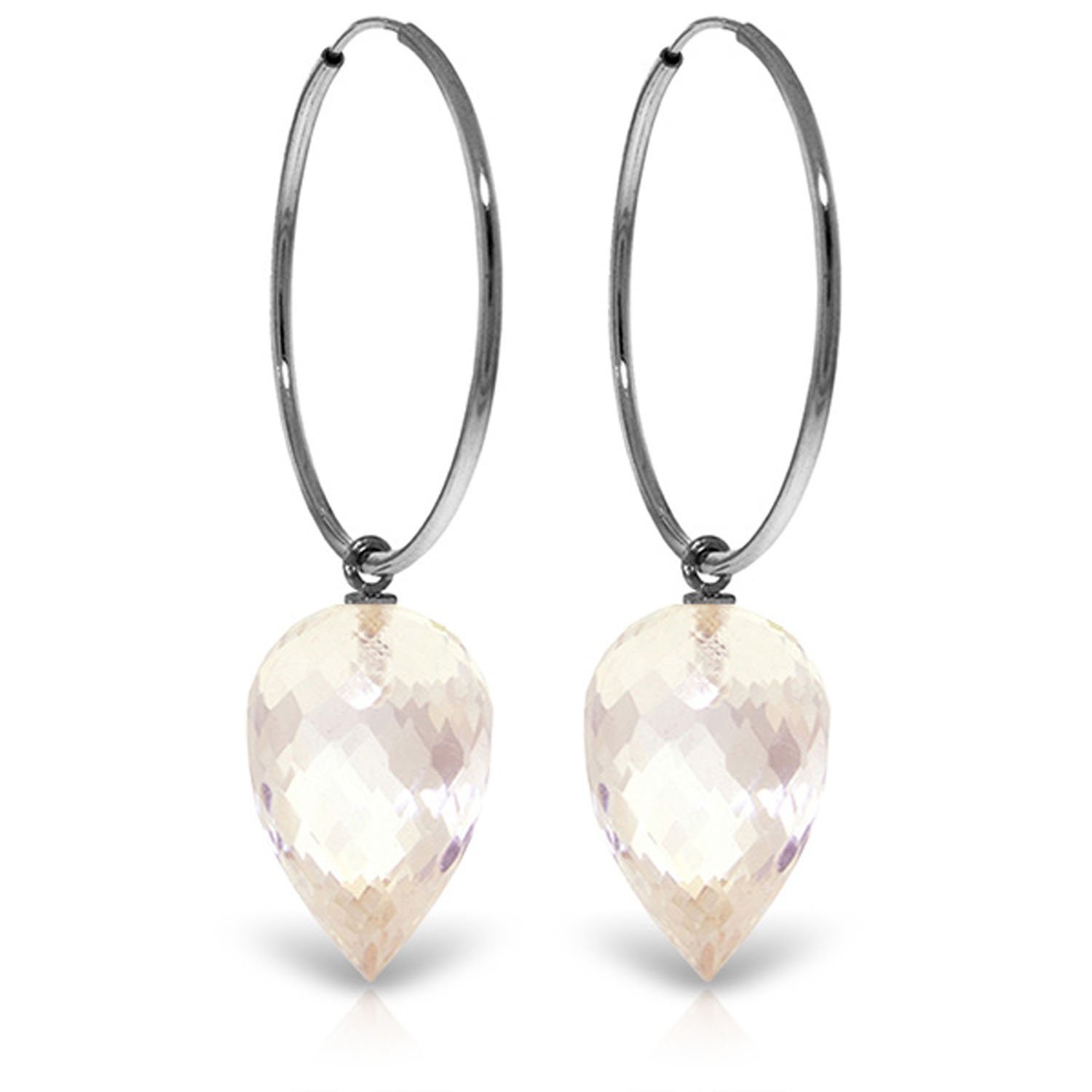 14K Solid White Gold Hoop Earrings with Pointy Briolette Drop White Topaz - Elegant Dangle Earrings for Women, Perfect for Weddings, Parties & Special Occasions