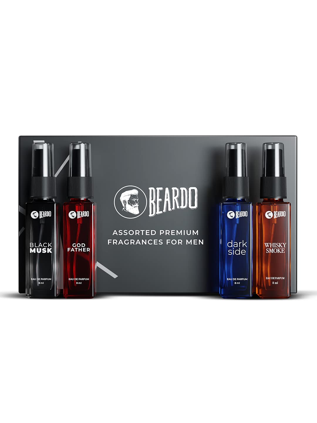 Premium Men's Perfume Gift Set - 4x8ml Eau de Parfum (Black Musk, Godfather, Dark Side & Whisky Smoke) | Long Lasting Cologne for Him | Valentine's Day, Anniversary & Birthday Gift for Husband/Boyfriend | Office, Date Night & Special Occasion Fragrance