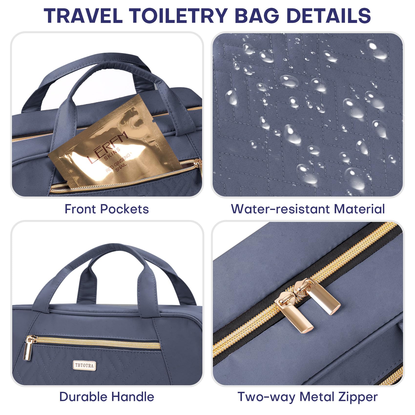 Waterproof Hanging Travel Toiletry Bag for Women & Men - Large Capacity Cosmetic Organizer with Hooks for Toiletries, Makeup Brushes, Shampoo - Perfect for Vacation, Gym, Camping (Medium Grey Blue)