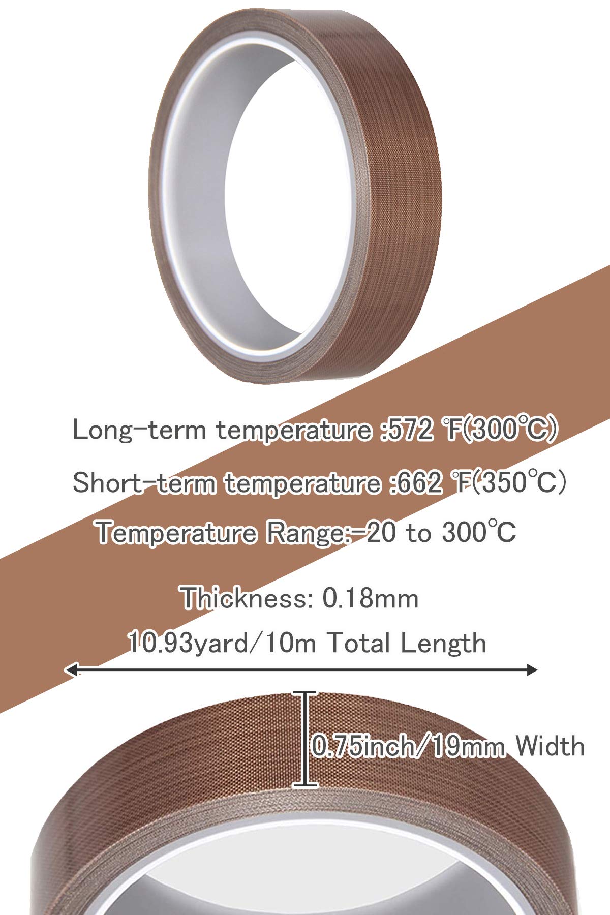 High Temperature PTFE Coated Fiberglass Teflon Tape - 0.75