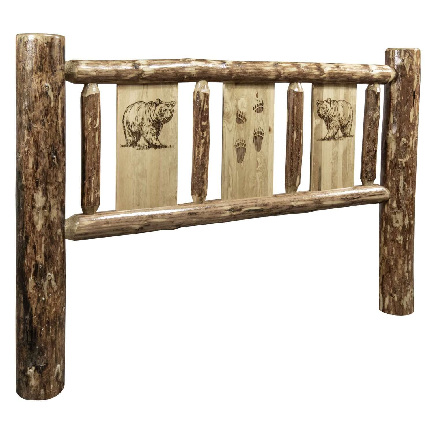 Montana California King Headboard - Stained & Lacquered Wood Bed Frame for Master Bedroom | Rustic Cabin Decor | MWGCCAKHBLZBEAR