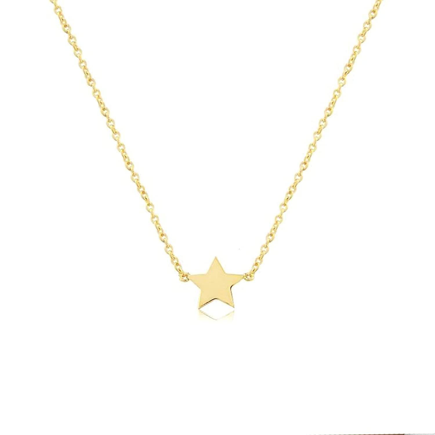 14K Gold Star Choker Necklace - Dainty Sideways Star Pendant Necklace for Women & Girls | Birthday Gift, Bridesmaid Jewelry (Plain Gold or Diamond Accent) | Perfect for Weddings, Date Nights & Special Occasions