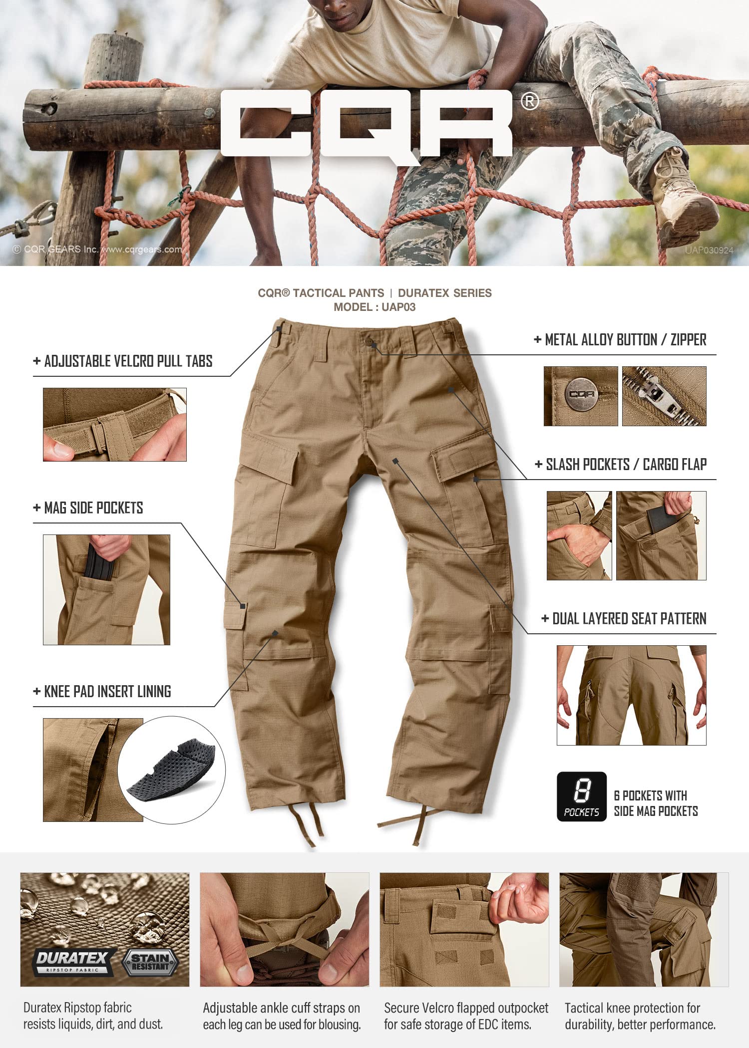 CQR Men's Tactical Cargo Pants - Water Resistant Ripstop Military Pants for Outdoor Hiking, Work & Combat | Durable Tactical Apparel for Camping, Hunting & Airsoft Activities