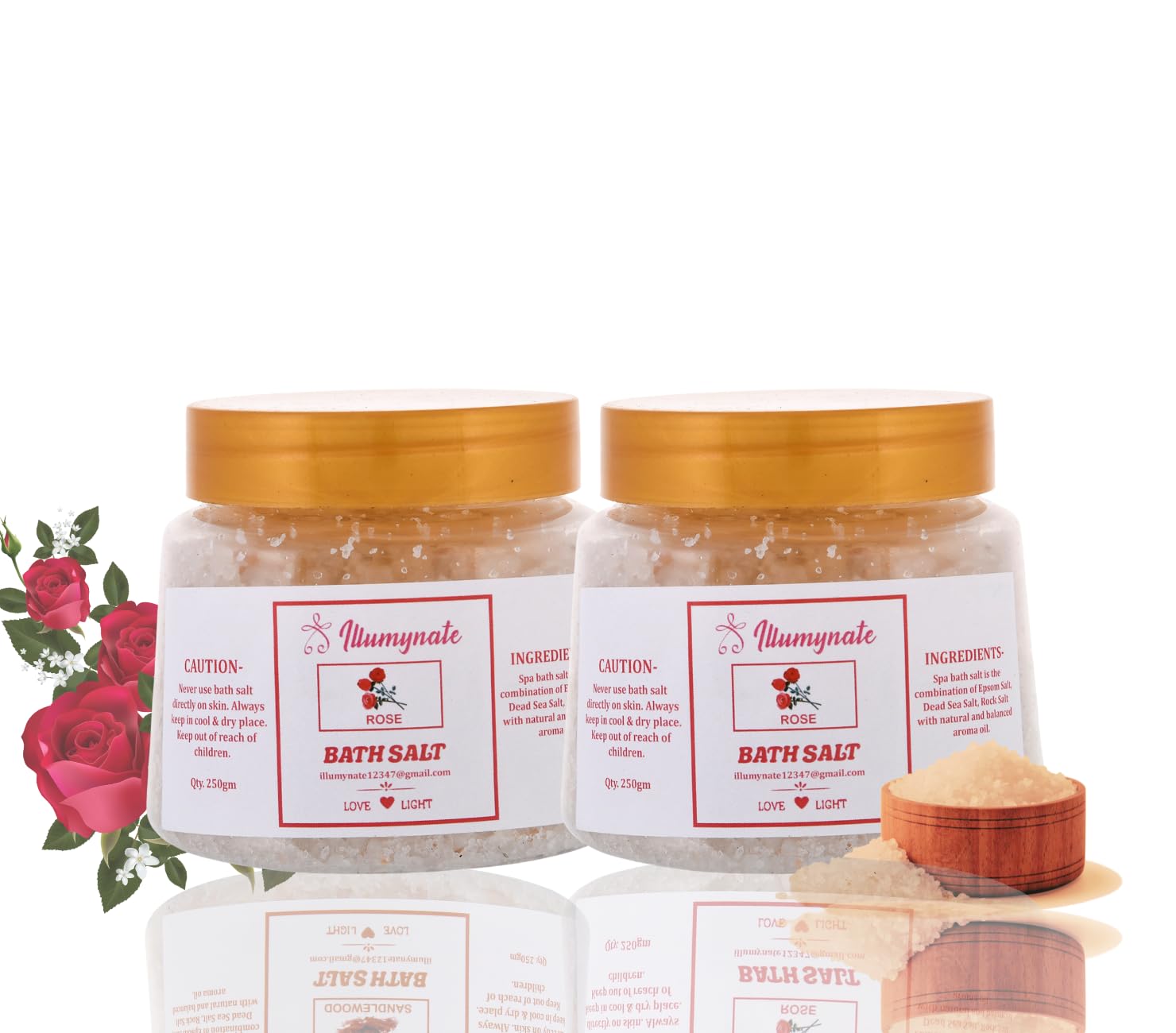 Illumynate Rose Bath Salt for Pain Relief & Relaxation – 100% Pure & Natural Body Soak for Men & Women – Moisturizing Skin Care – 250g (Pack of 2) – Perfect for Stress Relief & Spa Nights at Home