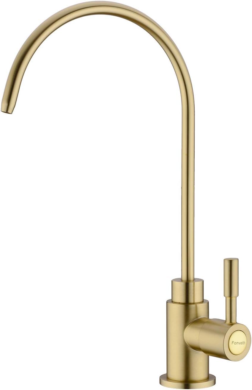 Upgraded Brushed Gold Single Handle Solid Brass Kitchen Sink Faucet with Water Filtration - Perfect for Drinking Water, Bar Sinks & Modern Home Decor